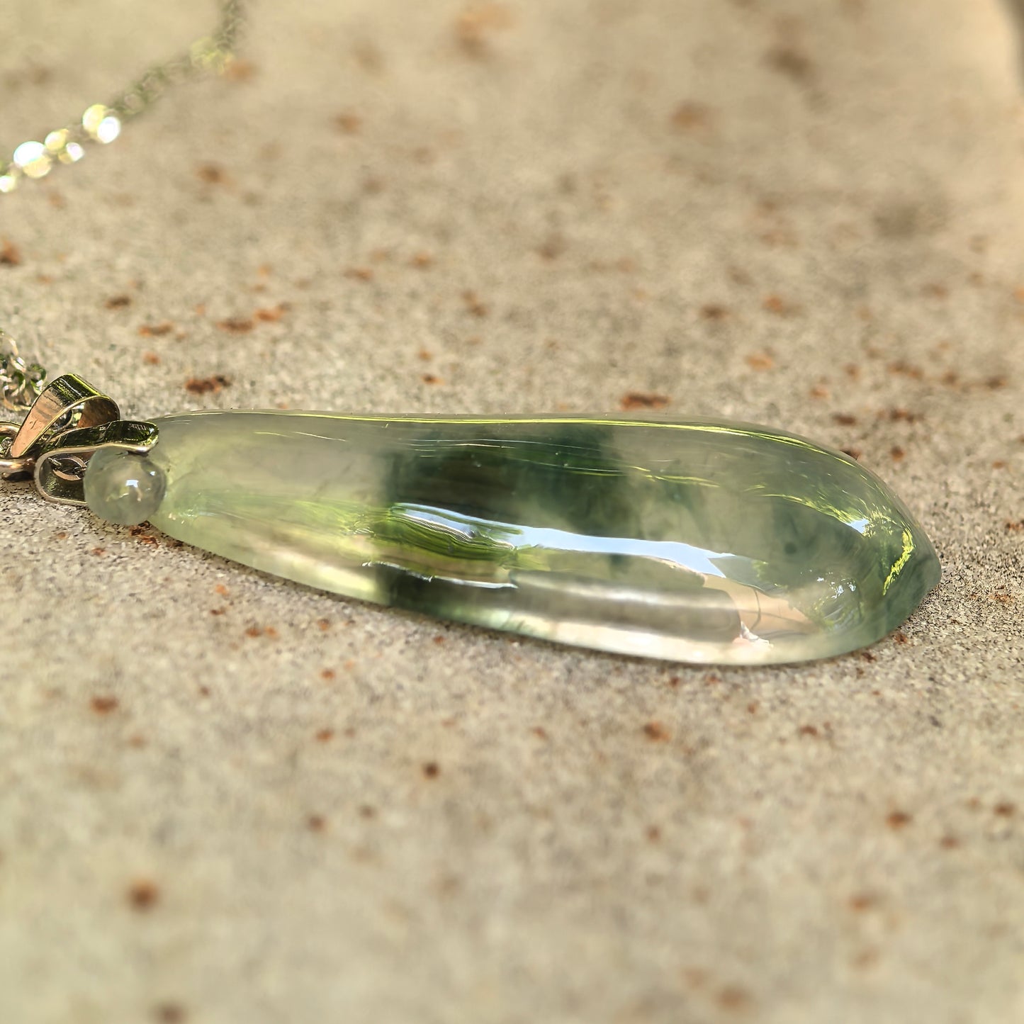 Natural Grade-A Icy Green Floating Flower Melon Jadeite Pendant · Burmese Jade
