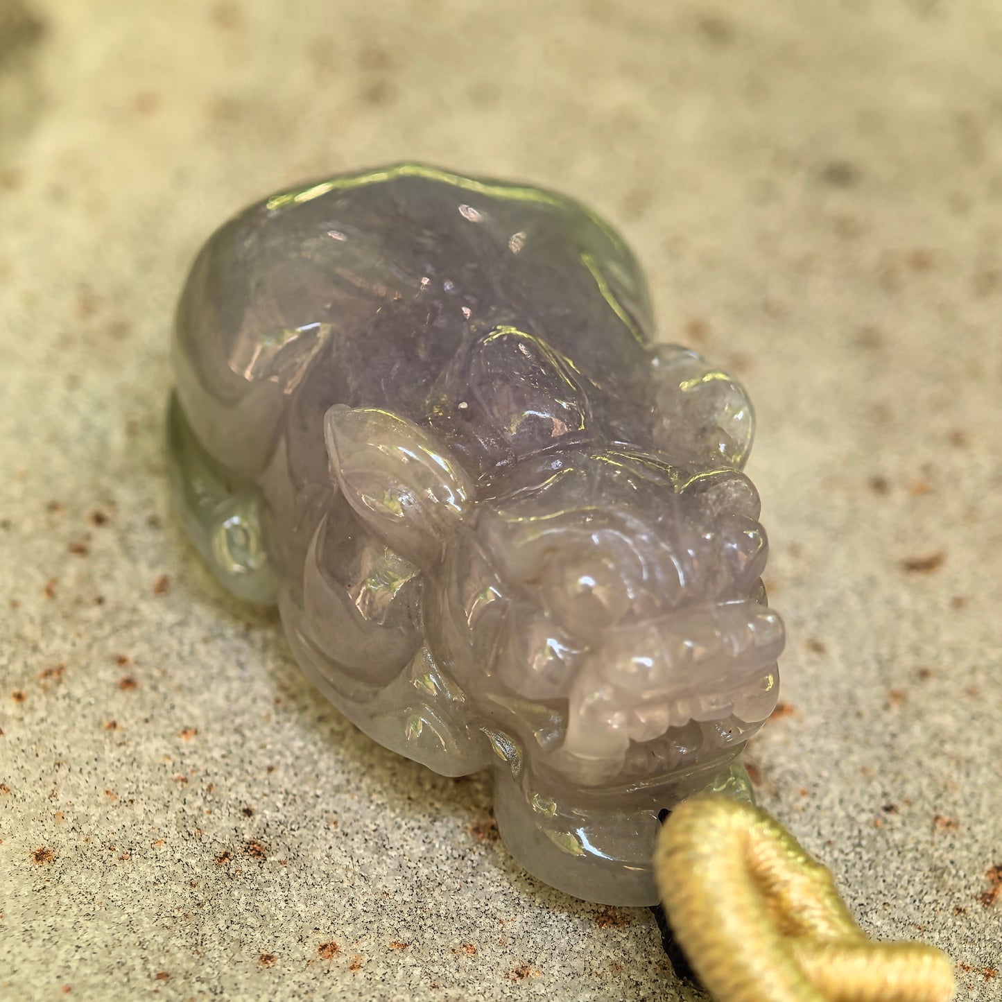 Natural Grade-A Jadeite Glutinous Lavender Pixiu Pendant · Burmese Jade