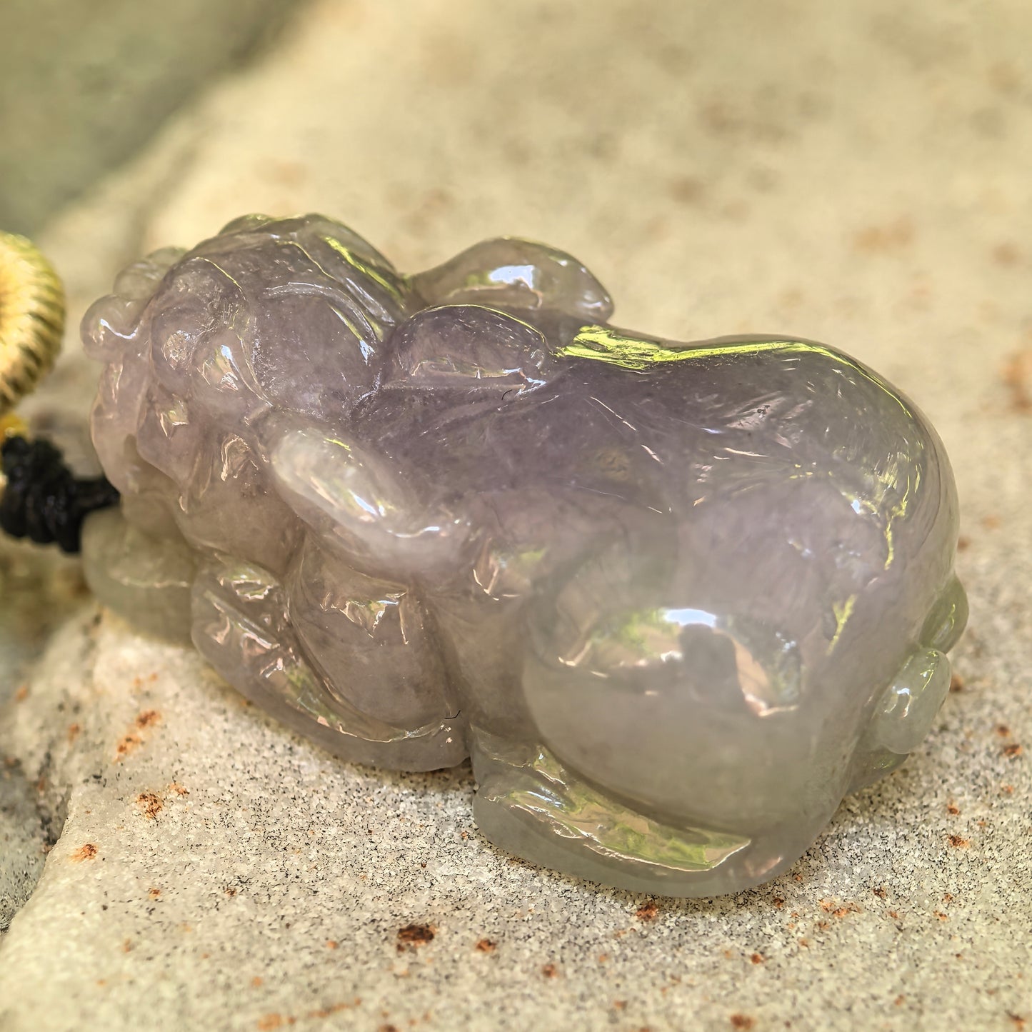 Natural Grade-A Jadeite Glutinous Lavender Pixiu Pendant · Burmese Jade