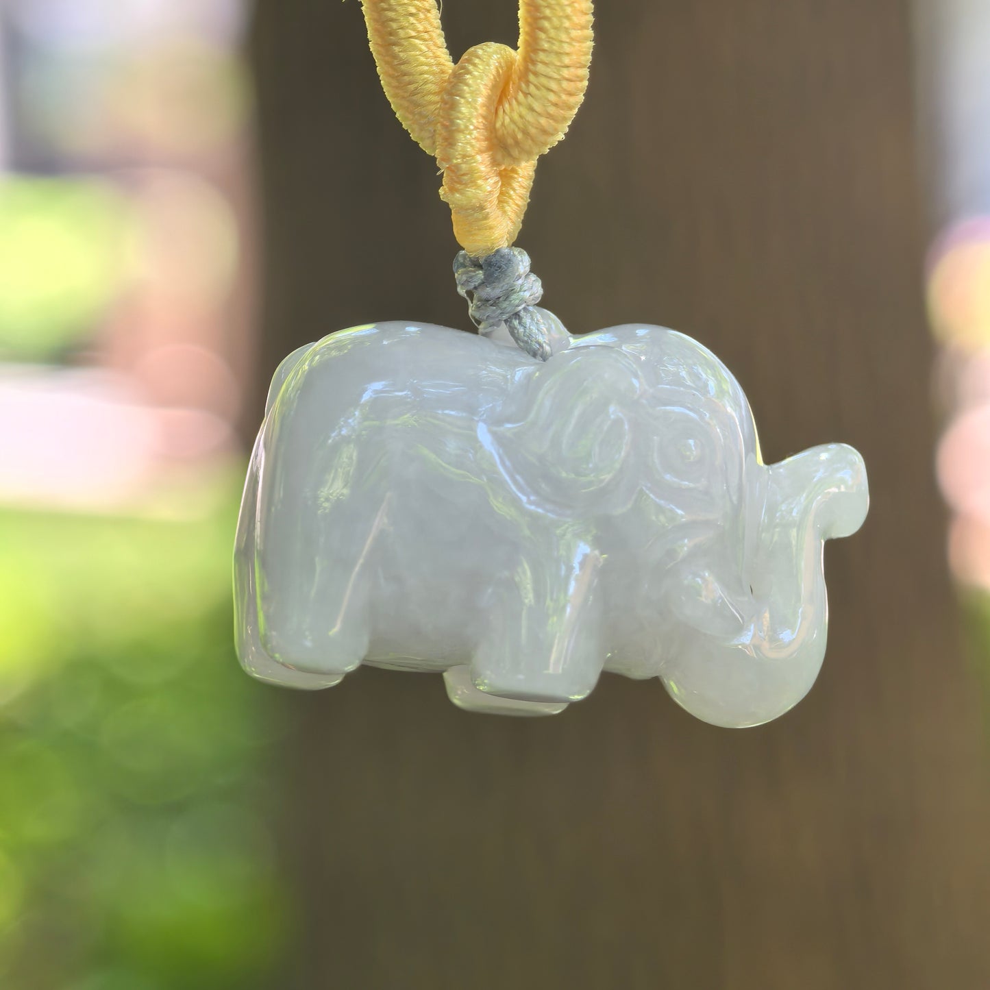 Natural Grade-A Glutinous White Elephant Jadeite Pendant · Burmese Jade