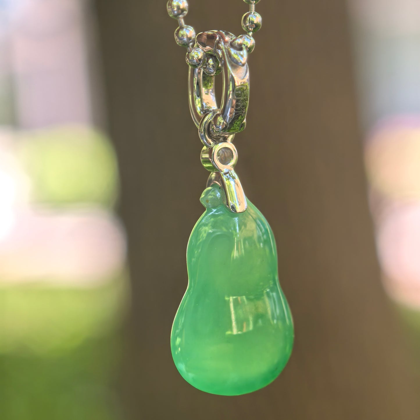 Natural Grade-A Icy Vivid Green Gourd Jadeite Pendant · Burmese Jade