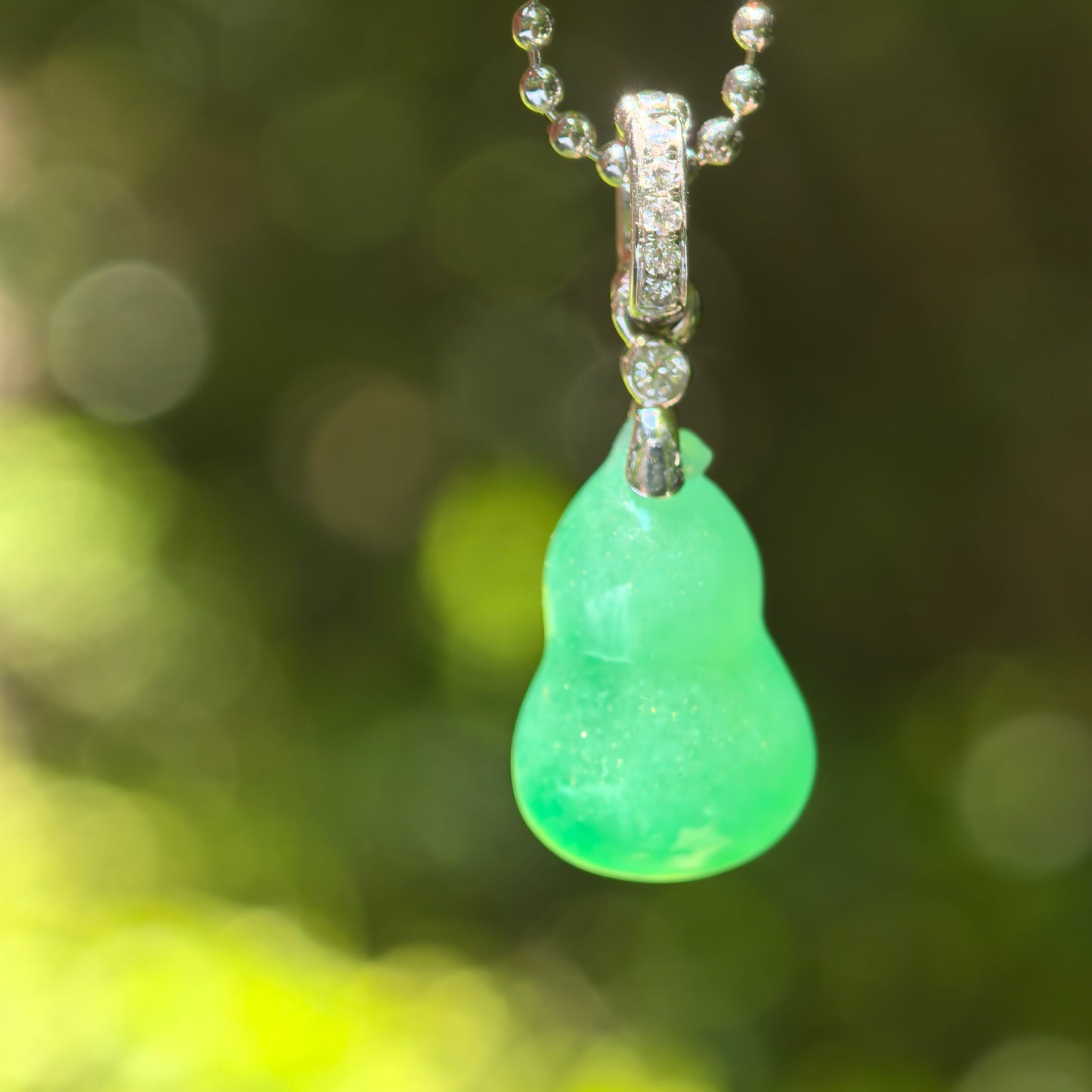 Natural Grade-A Icy Vivid Green Gourd Jadeite Pendant · Burmese Jade