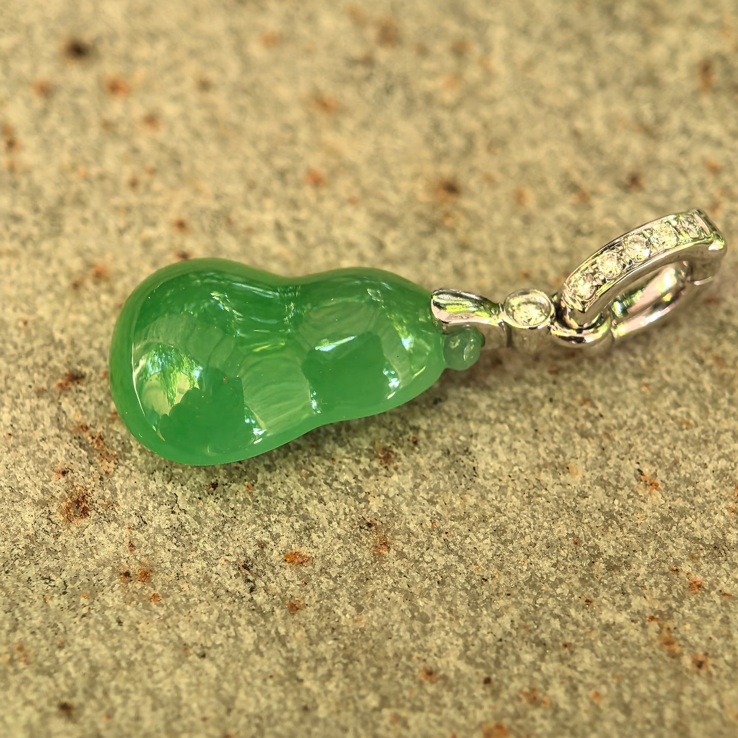 Natural Grade-A Icy Vivid Green Gourd Jadeite Pendant · Burmese Jade