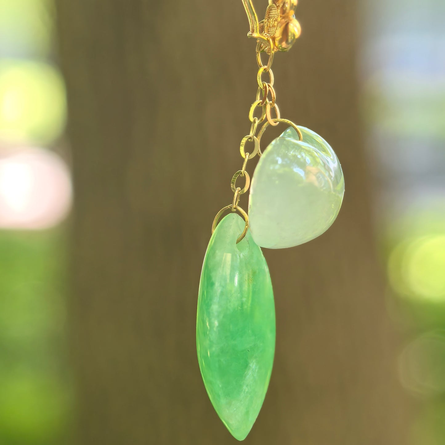 Natural Grade-A Icy White Heart & Glutinous Green Drop Jadeite Pendant · Burmese Jade