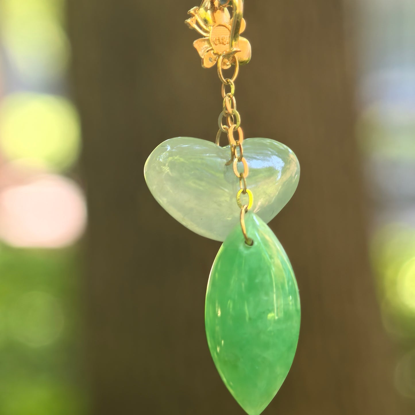 Natural Grade-A Icy White Heart & Glutinous Green Drop Jadeite Pendant · Burmese Jade