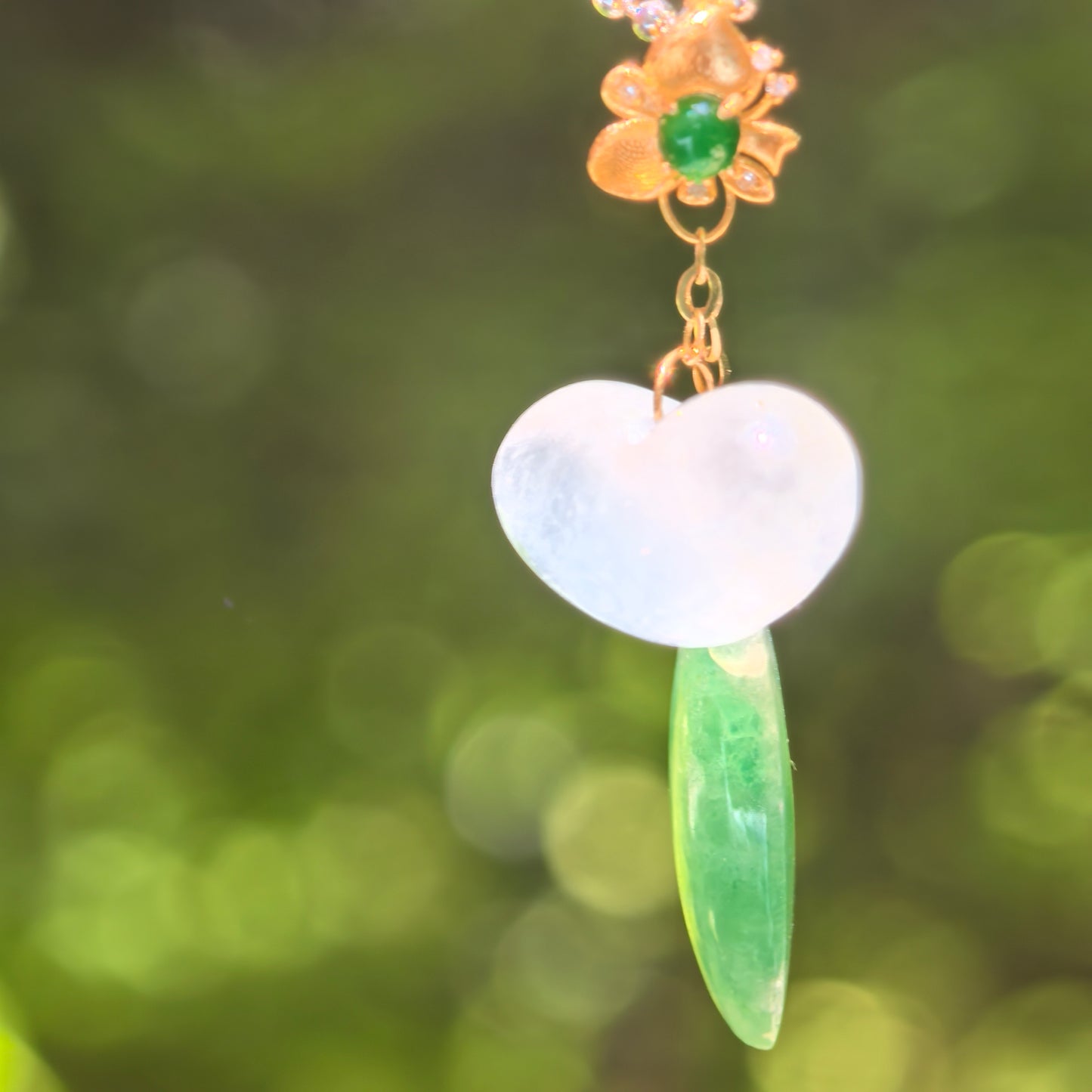 Natural Grade-A Icy White Heart & Glutinous Green Drop Jadeite Pendant · Burmese Jade