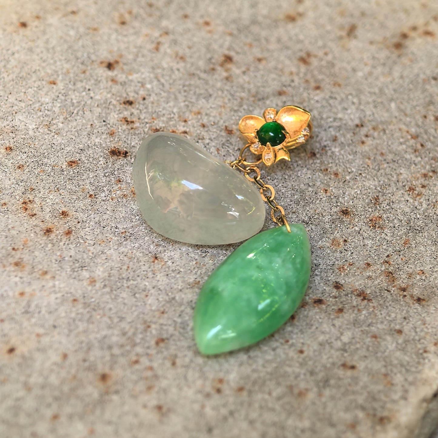 Natural Grade-A Icy White Heart & Glutinous Green Drop Jadeite Pendant · Burmese Jade