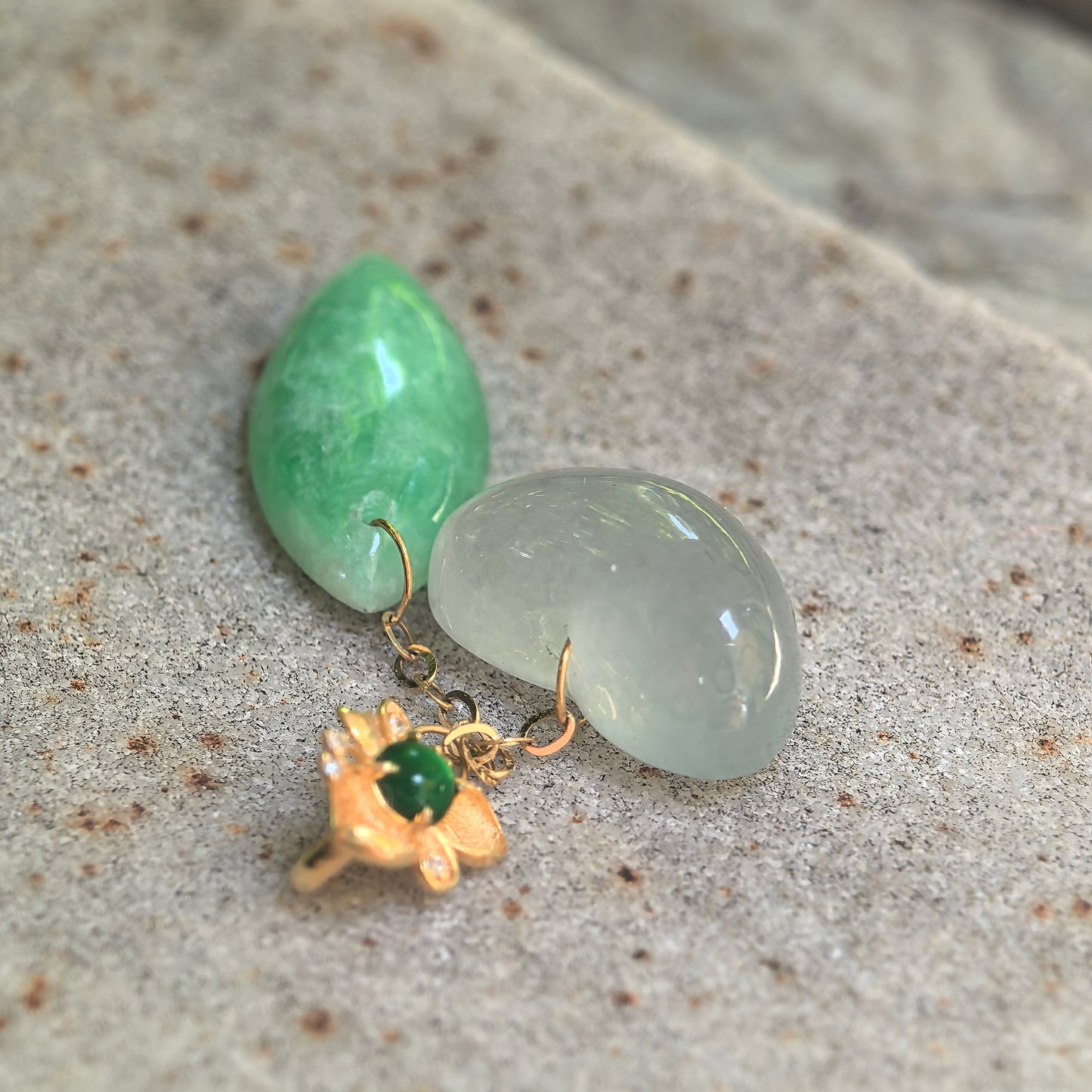 Natural Grade-A Icy White Heart & Glutinous Green Drop Jadeite Pendant · Burmese Jade