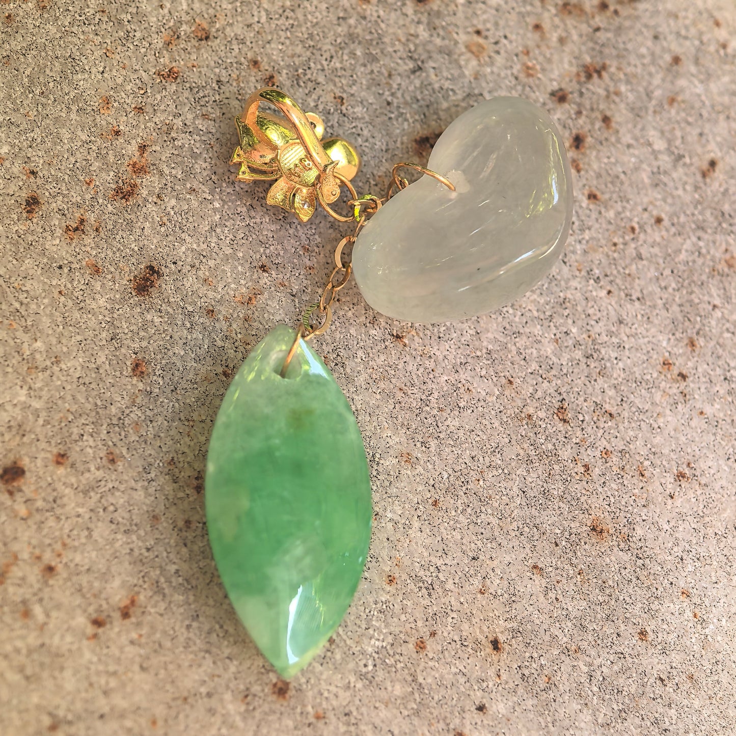 Natural Grade-A Icy White Heart & Glutinous Green Drop Jadeite Pendant · Burmese Jade