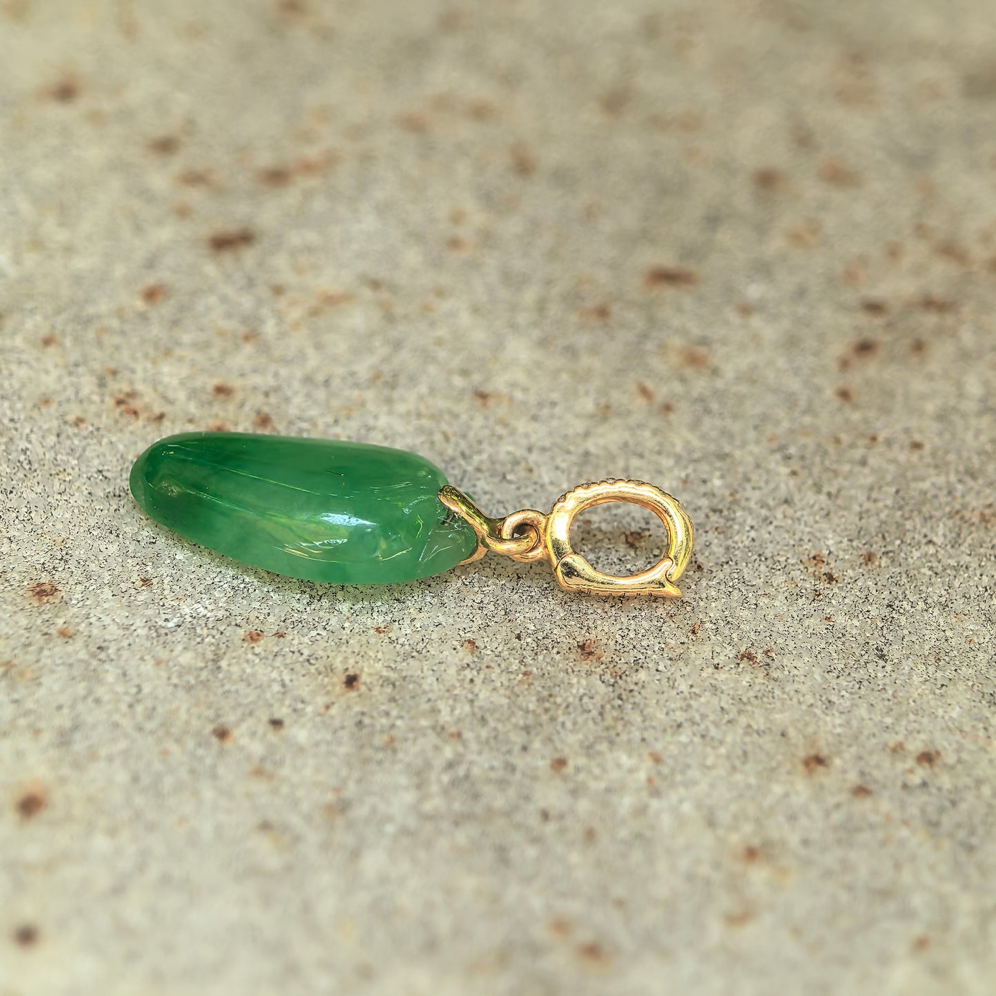 Natural Grade-A Icy Glutinous Vivid Green 18K Gold Bamboo Leaf Jadeite Pendant · Burmese Jade