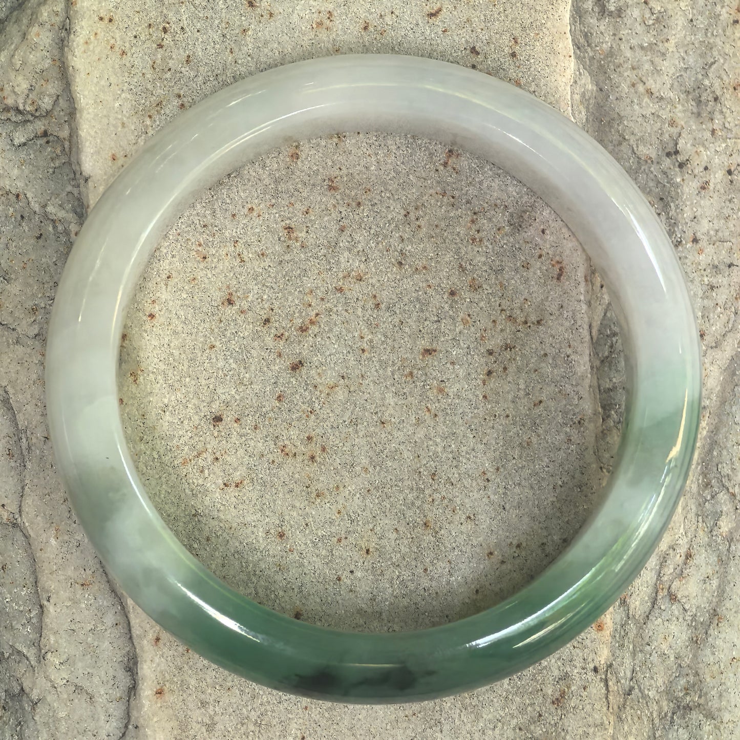 Natural Grade-A Fine Glutinous White-Base Green D-Shape Jadeite Bangle · Burmese Jade 56mm