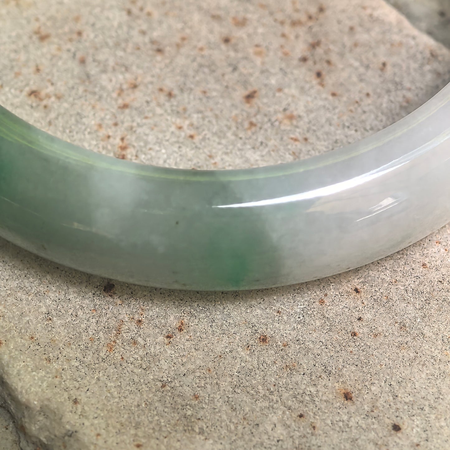 Natural Grade-A Fine Glutinous White-Base Green D-Shape Jadeite Bangle · Burmese Jade 56mm