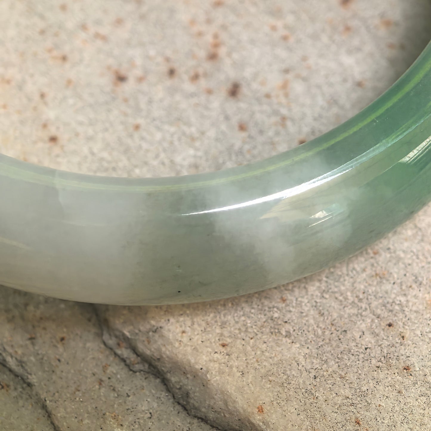 Natural Grade-A Fine Glutinous White-Base Green D-Shape Jadeite Bangle · Burmese Jade 56mm