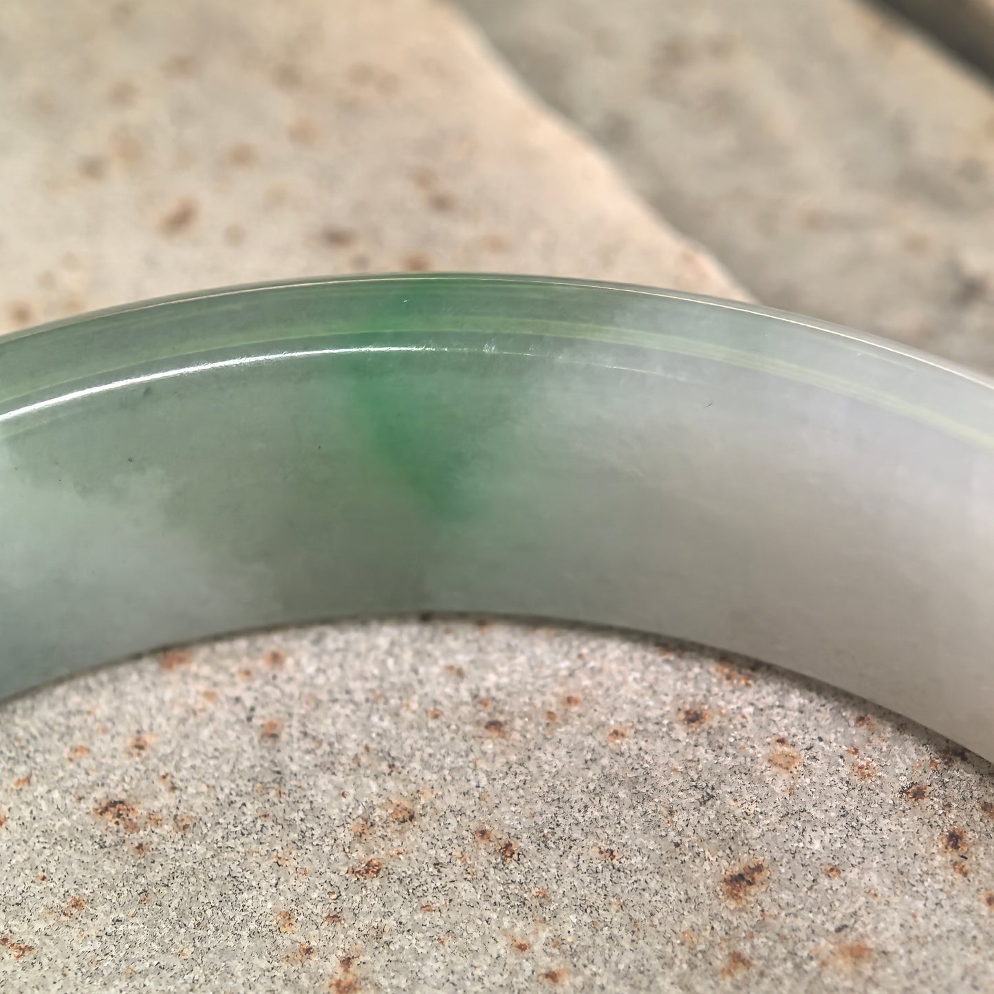 Natural Grade-A Fine Glutinous White-Base Green D-Shape Jadeite Bangle · Burmese Jade 56mm