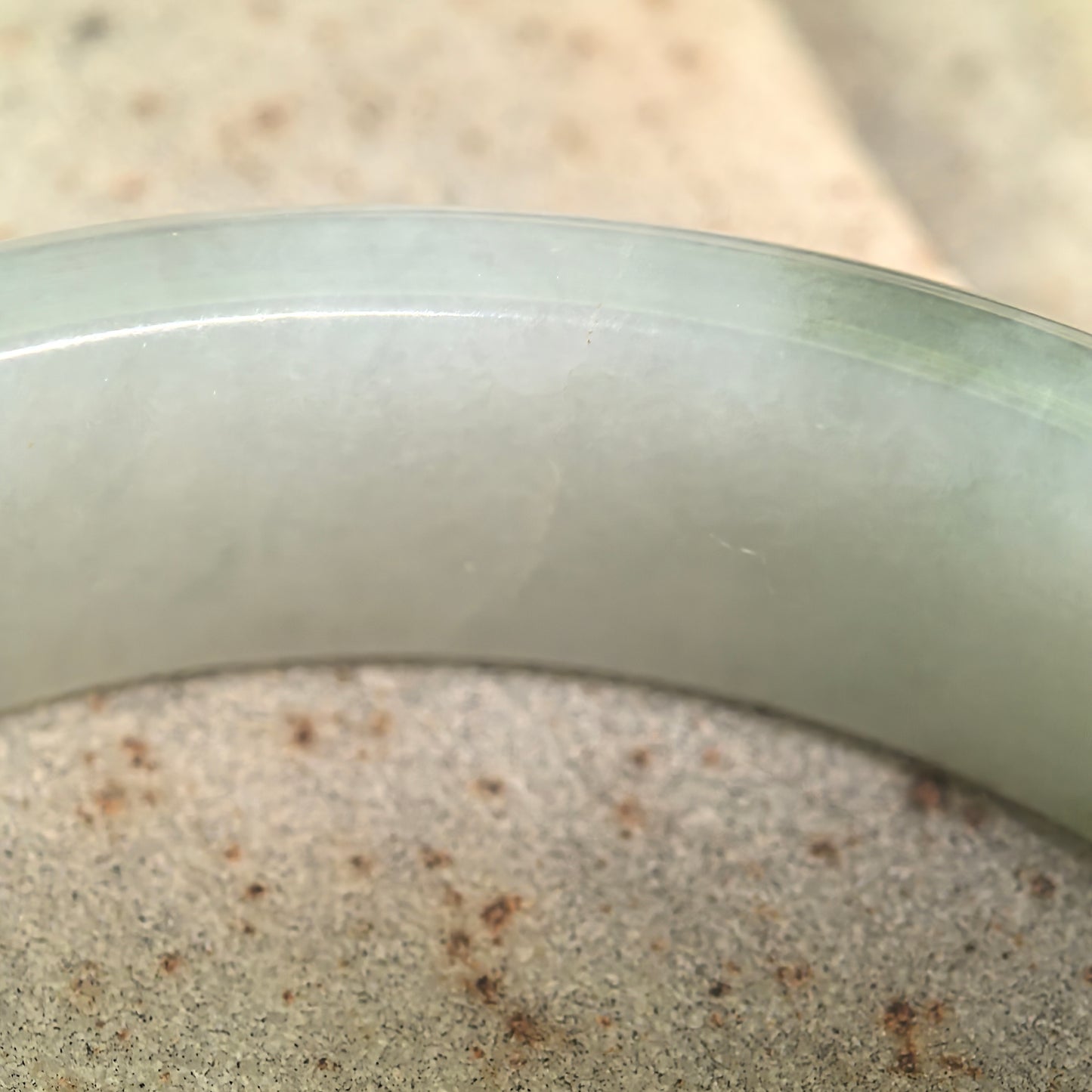 Natural Grade-A Fine Glutinous White-Base Green D-Shape Jadeite Bangle · Burmese Jade 56mm