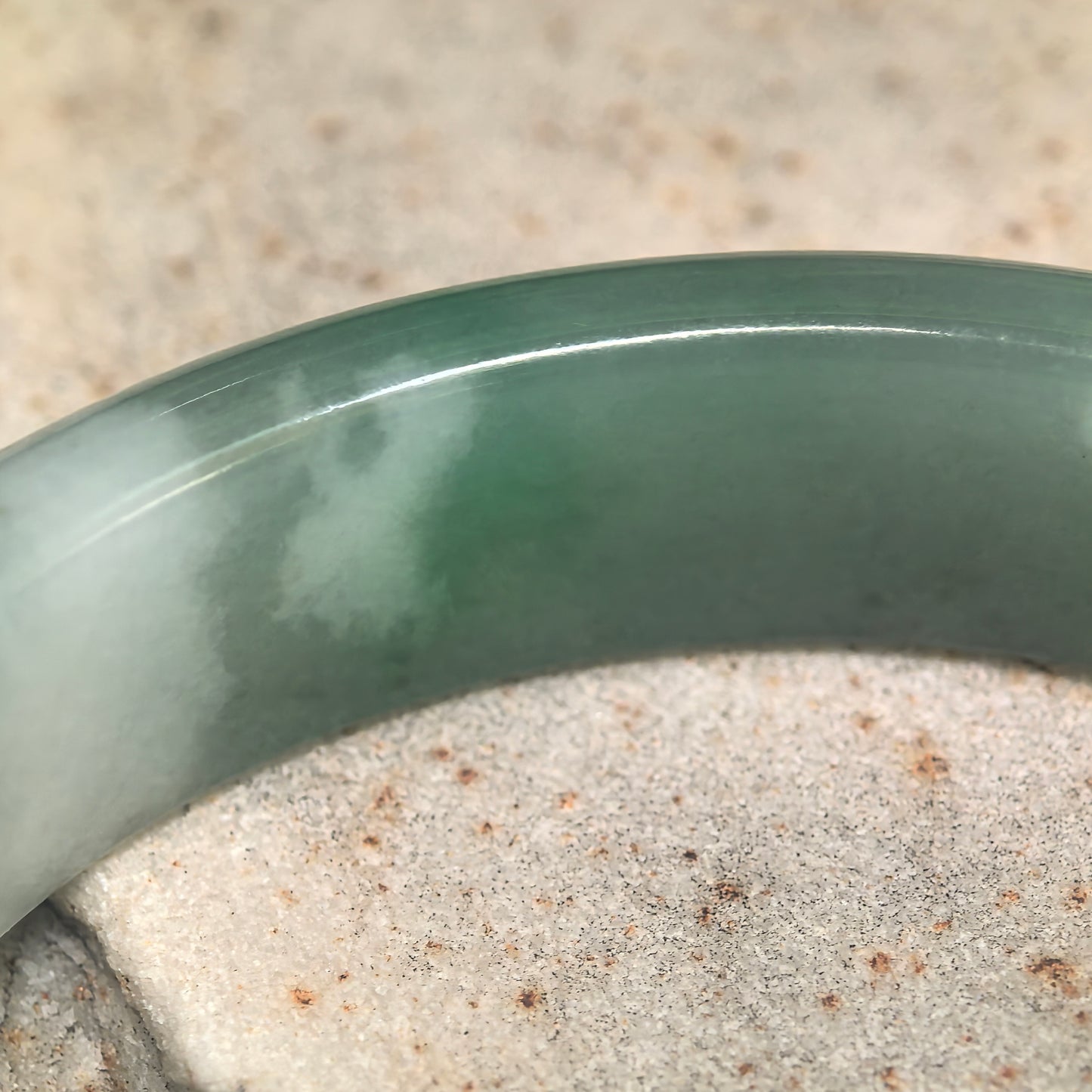 Natural Grade-A Fine Glutinous White-Base Green D-Shape Jadeite Bangle · Burmese Jade 56mm