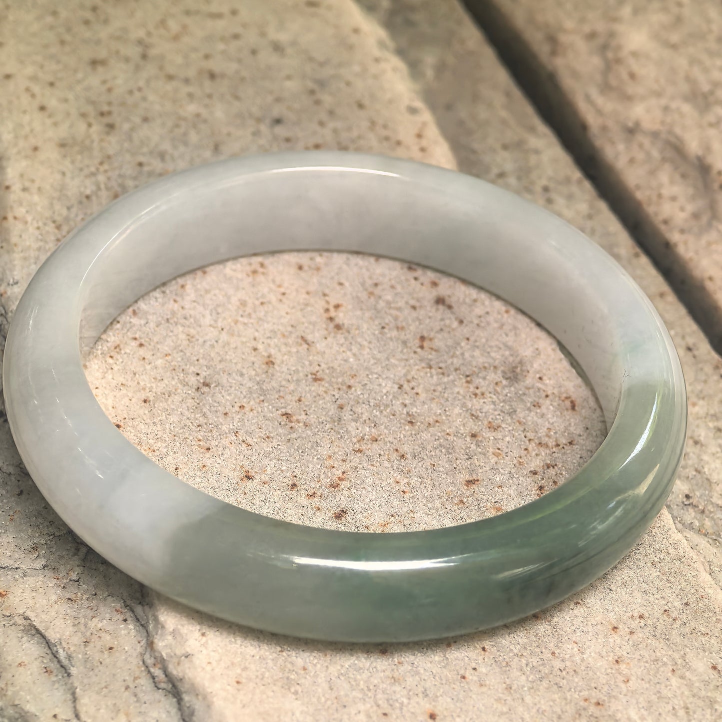 Natural Grade-A Glutinous White Base Dark Green D-Shape Jadeite Bangle · Burmese Jade 56mm
