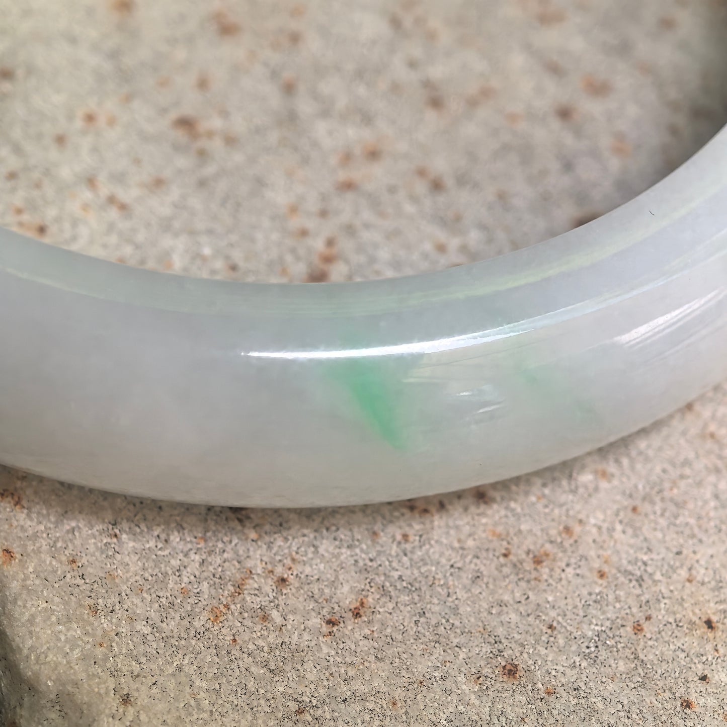 Natural Grade-A Glutinous White Base Dark Green D-Shape Jadeite Bangle · Burmese Jade 56mm