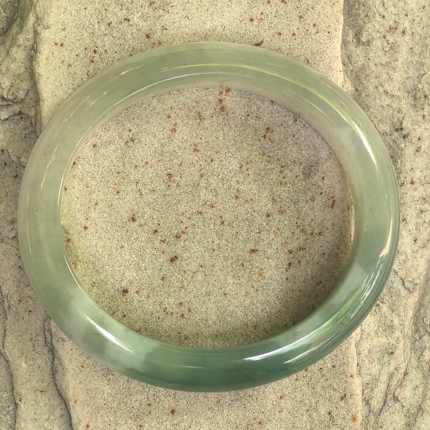 Natural Grade-A Glutinous White and Light Green Oval Jadeite Bangle · Burmese Jade 51mm