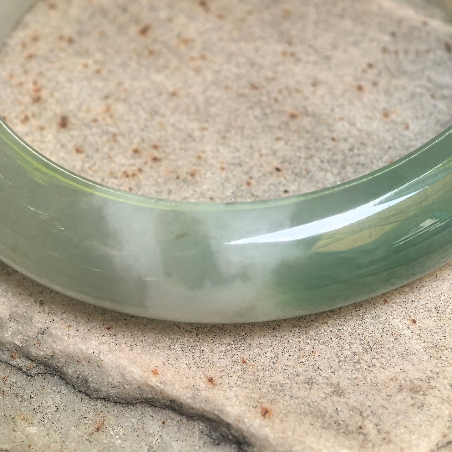 Natural Grade-A Glutinous White and Light Green Oval Jadeite Bangle · Burmese Jade 51mm