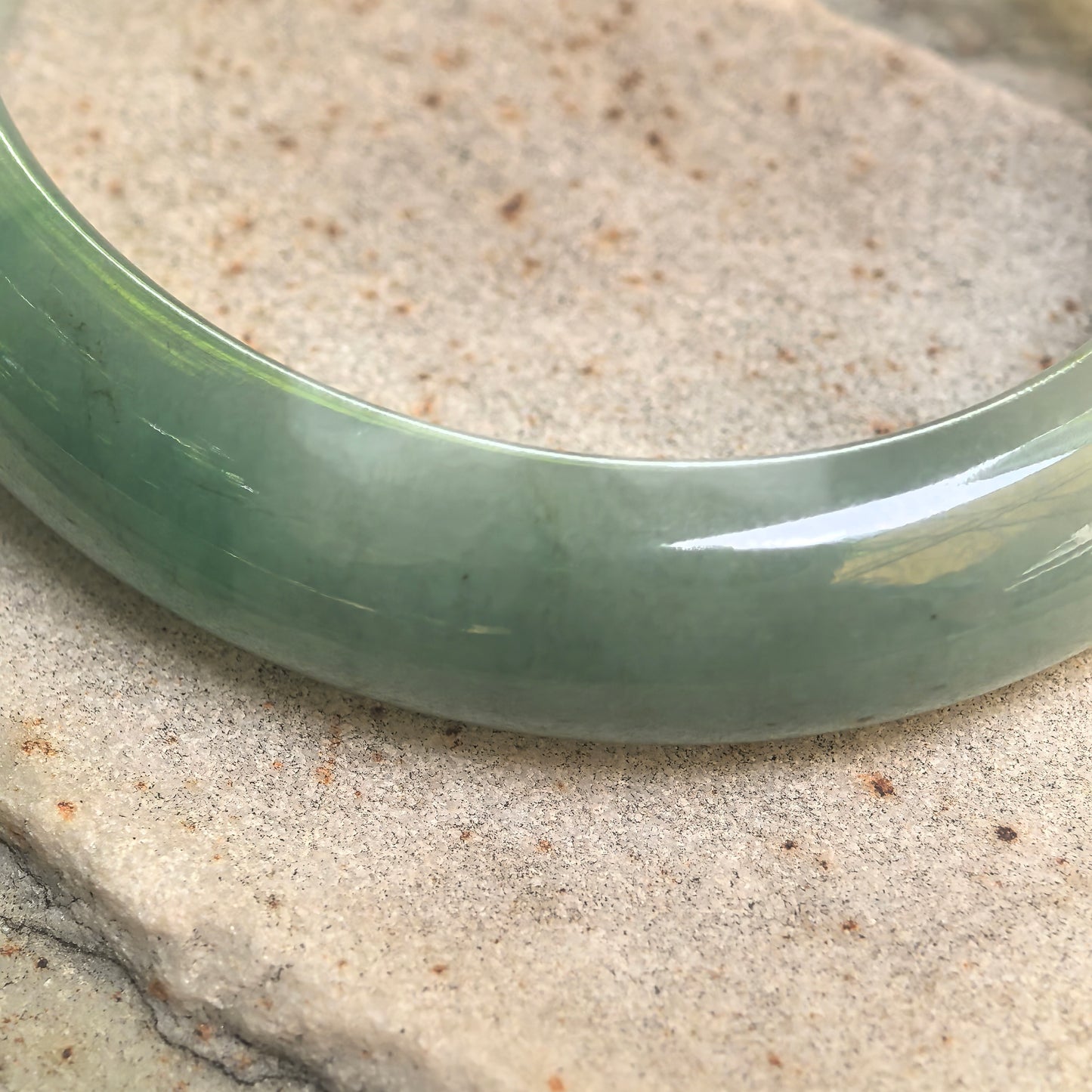 Natural Grade-A Glutinous White and Light Green Oval Jadeite Bangle · Burmese Jade 51mm