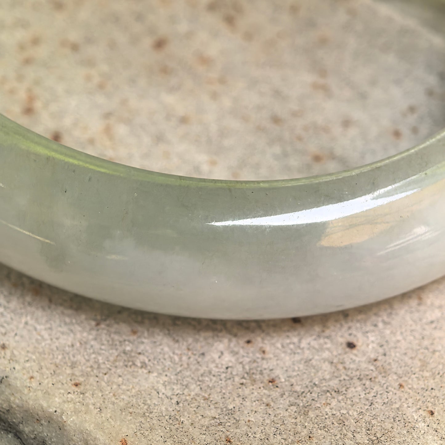 Natural Grade-A Glutinous White and Light Green Oval Jadeite Bangle · Burmese Jade 51mm