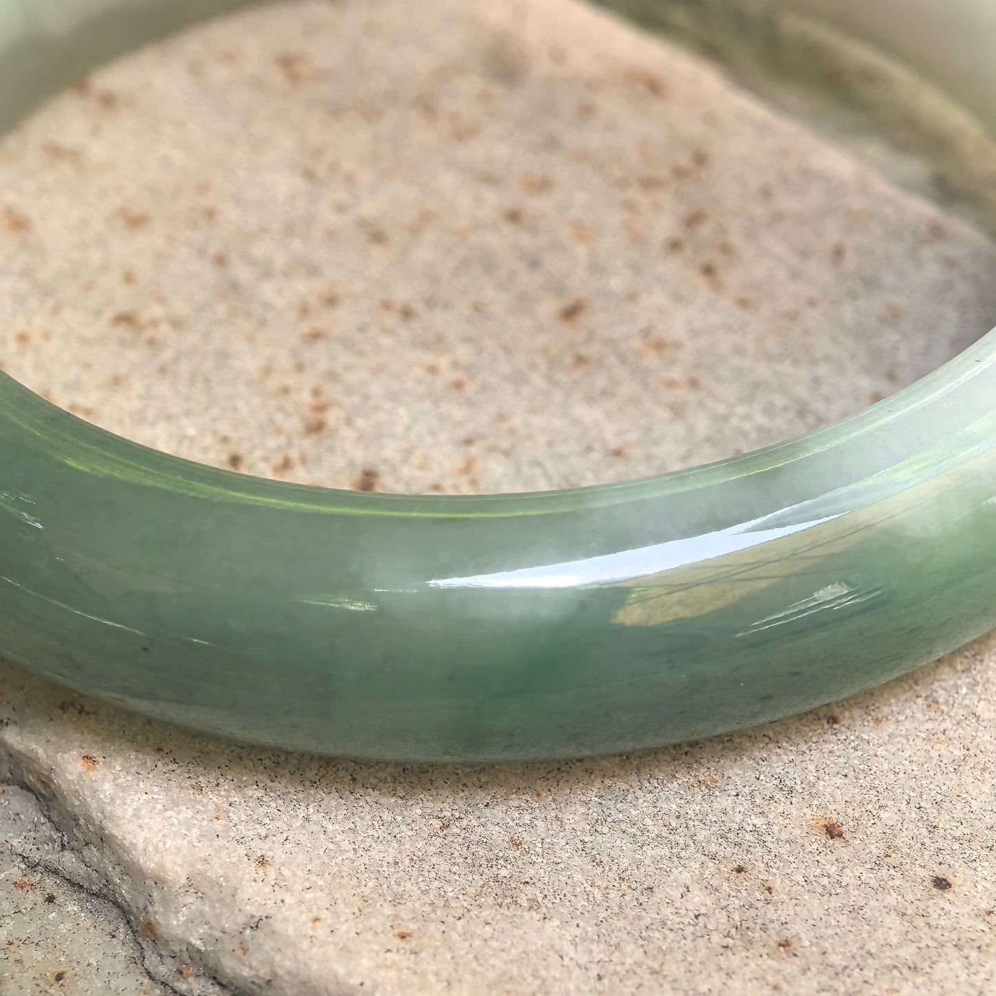 Natural Grade-A Glutinous White and Light Green Oval Jadeite Bangle · Burmese Jade 51mm