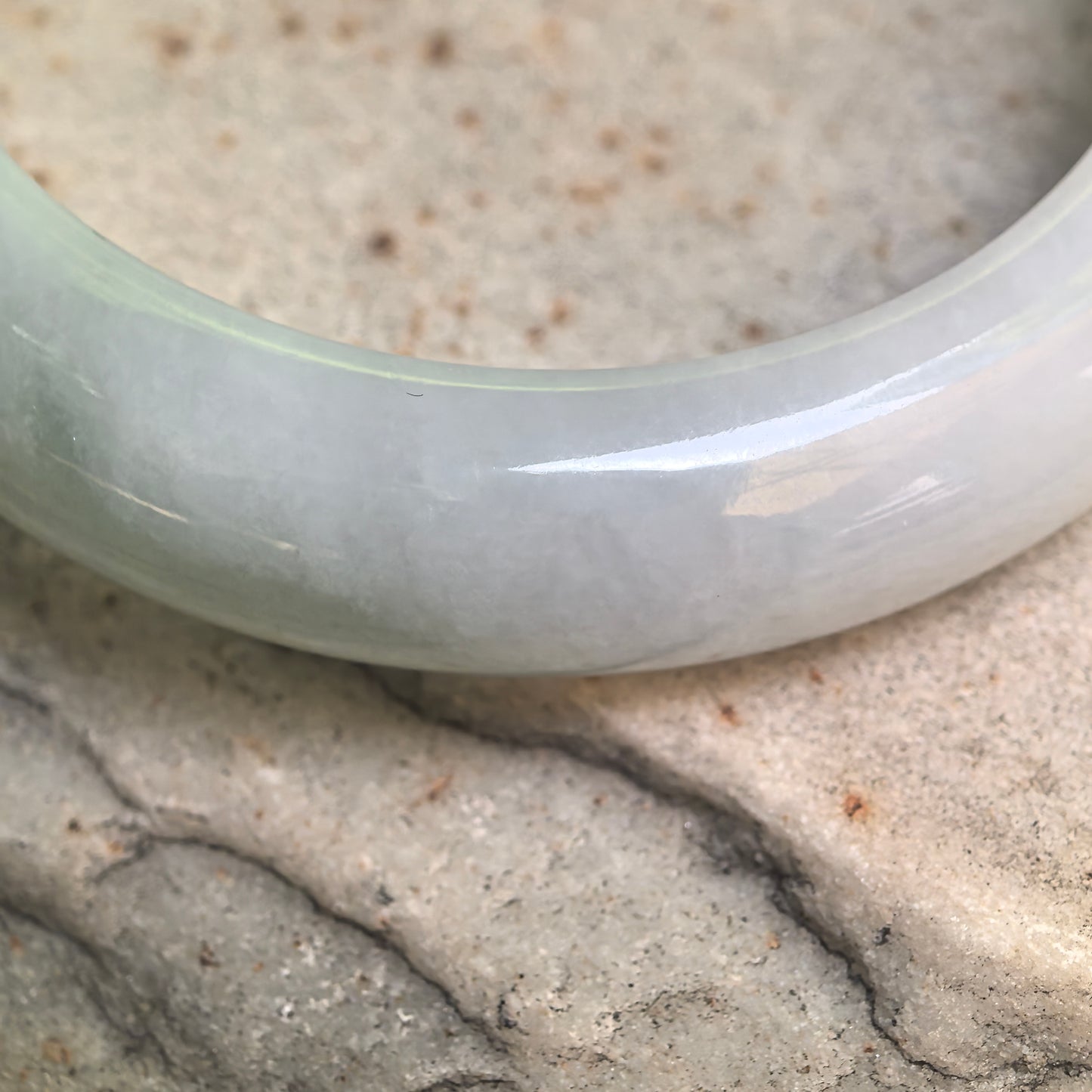 Natural Grade-A Glutinous White and Light Green Oval Jadeite Bangle · Burmese Jade 51mm