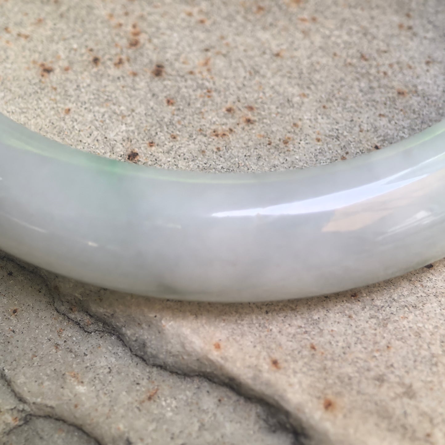 Natural Grade-A Glutinous White and Light Green Oval Jadeite Bangle · Burmese Jade 51mm