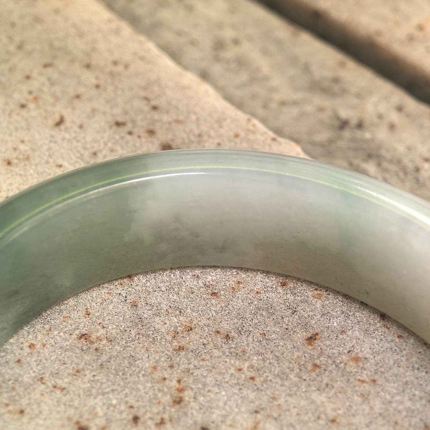 Natural Grade-A Glutinous White and Light Green Oval Jadeite Bangle · Burmese Jade 51mm