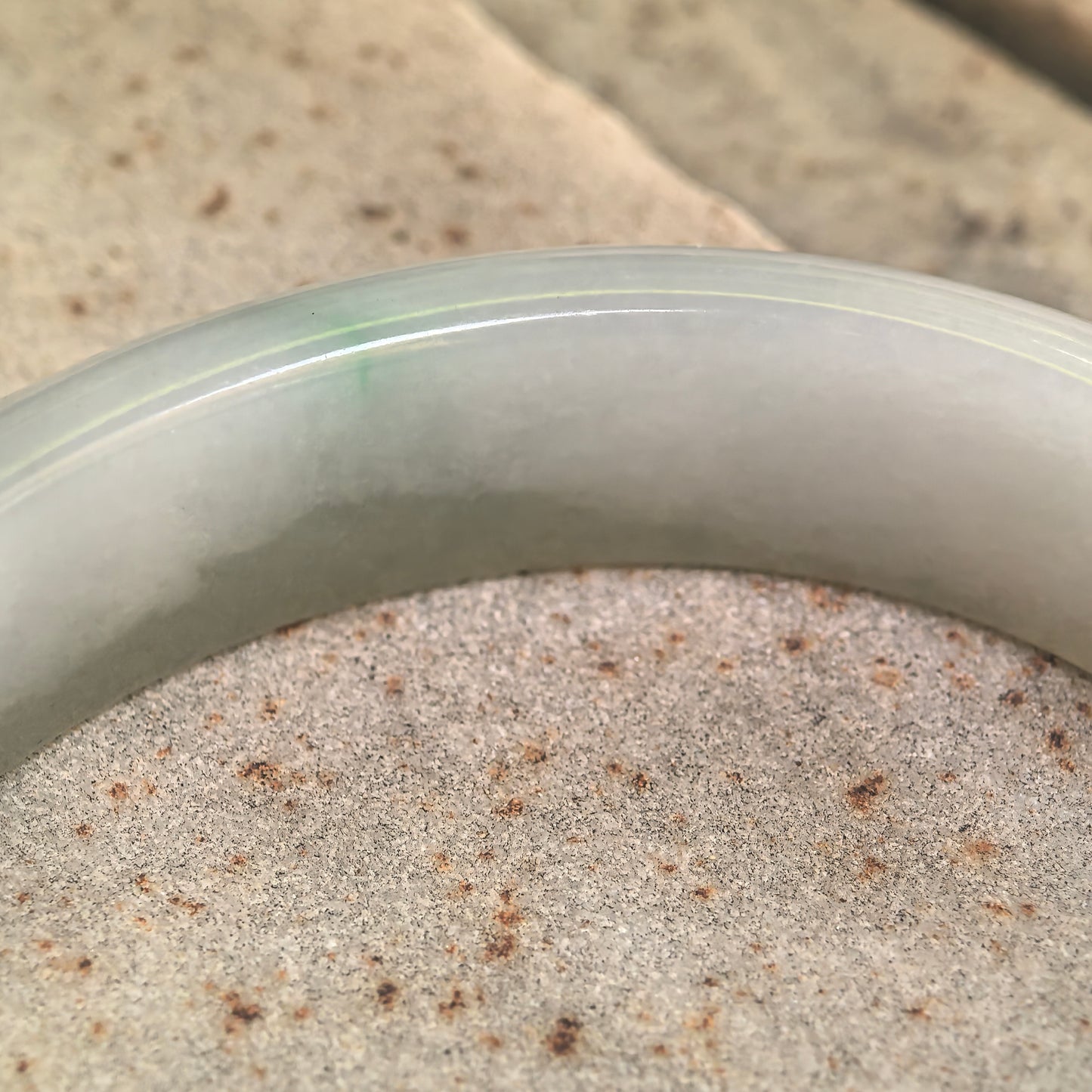 Natural Grade-A Glutinous White and Light Green Oval Jadeite Bangle · Burmese Jade 51mm