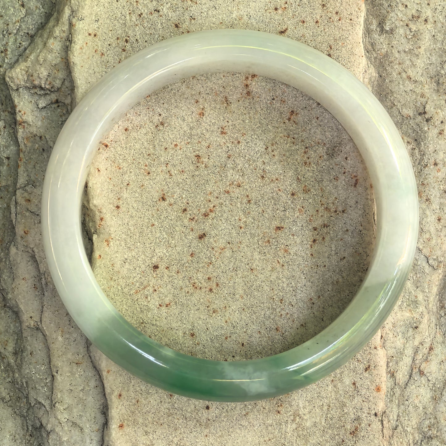 Natural Grade-A Fine Glutinous White-and-Green D-Shape Jadeite Bangle · Burmese Jade 57mm