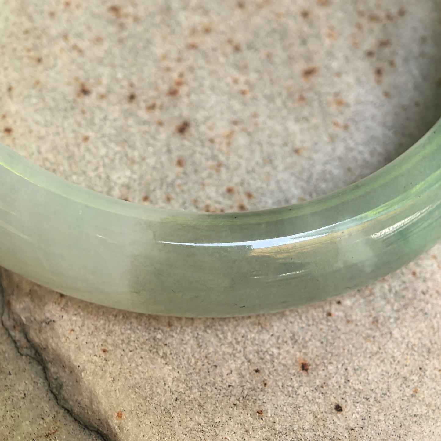 Natural Grade-A Fine Glutinous White-and-Green D-Shape Jadeite Bangle · Burmese Jade 57mm