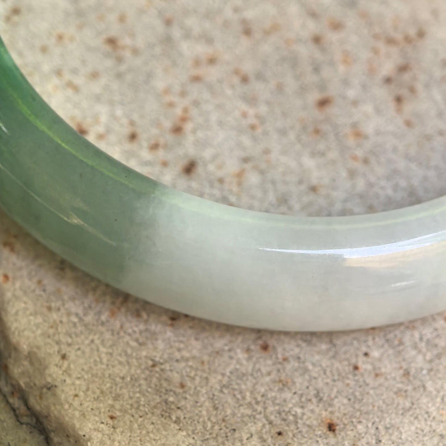 Natural Grade-A Fine Glutinous White-and-Green D-Shape Jadeite Bangle · Burmese Jade 57mm