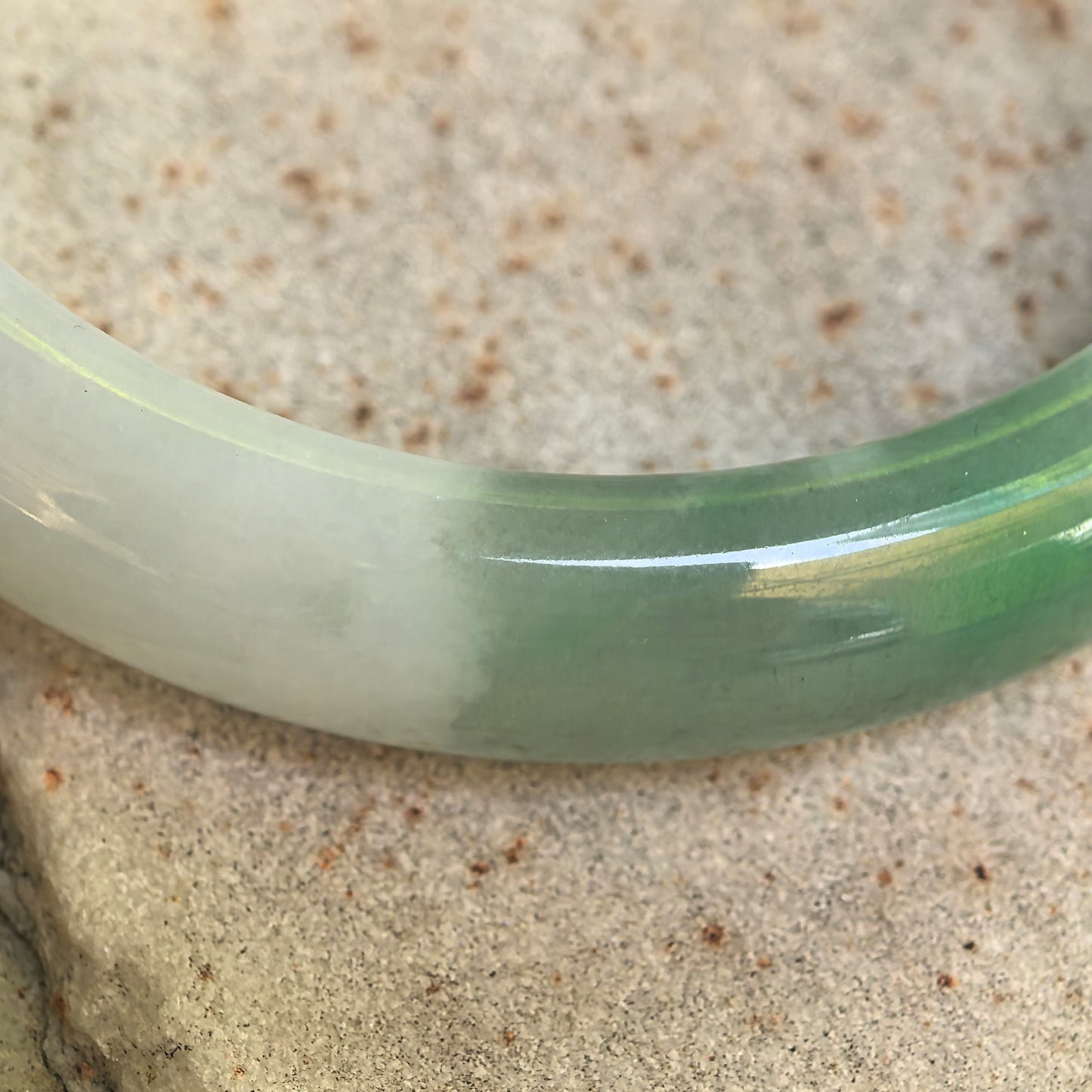 Natural Grade-A Fine Glutinous White-and-Green D-Shape Jadeite Bangle · Burmese Jade 57mm