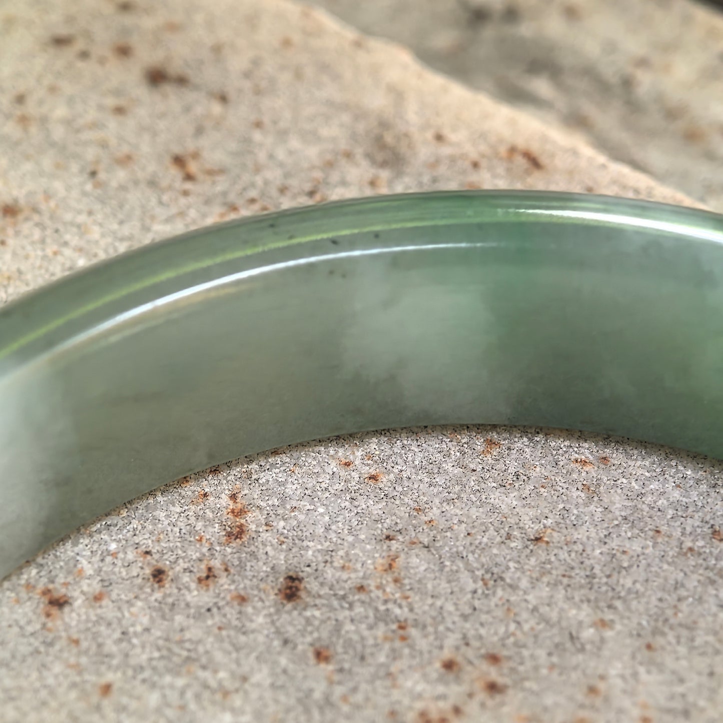 Natural Grade-A Fine Glutinous White-and-Green D-Shape Jadeite Bangle · Burmese Jade 57mm