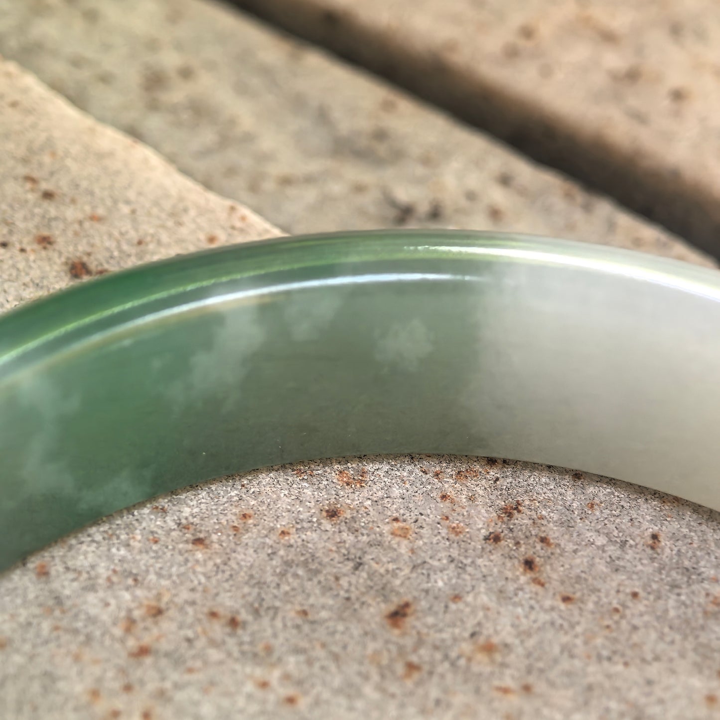 Natural Grade-A Fine Glutinous White-and-Green D-Shape Jadeite Bangle · Burmese Jade 57mm