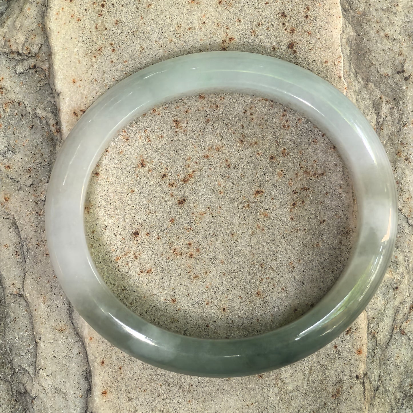 Natural Grade-A Glutinous White and Dark Green Oval Jadeite Bangle · Burmese Jade 50mm