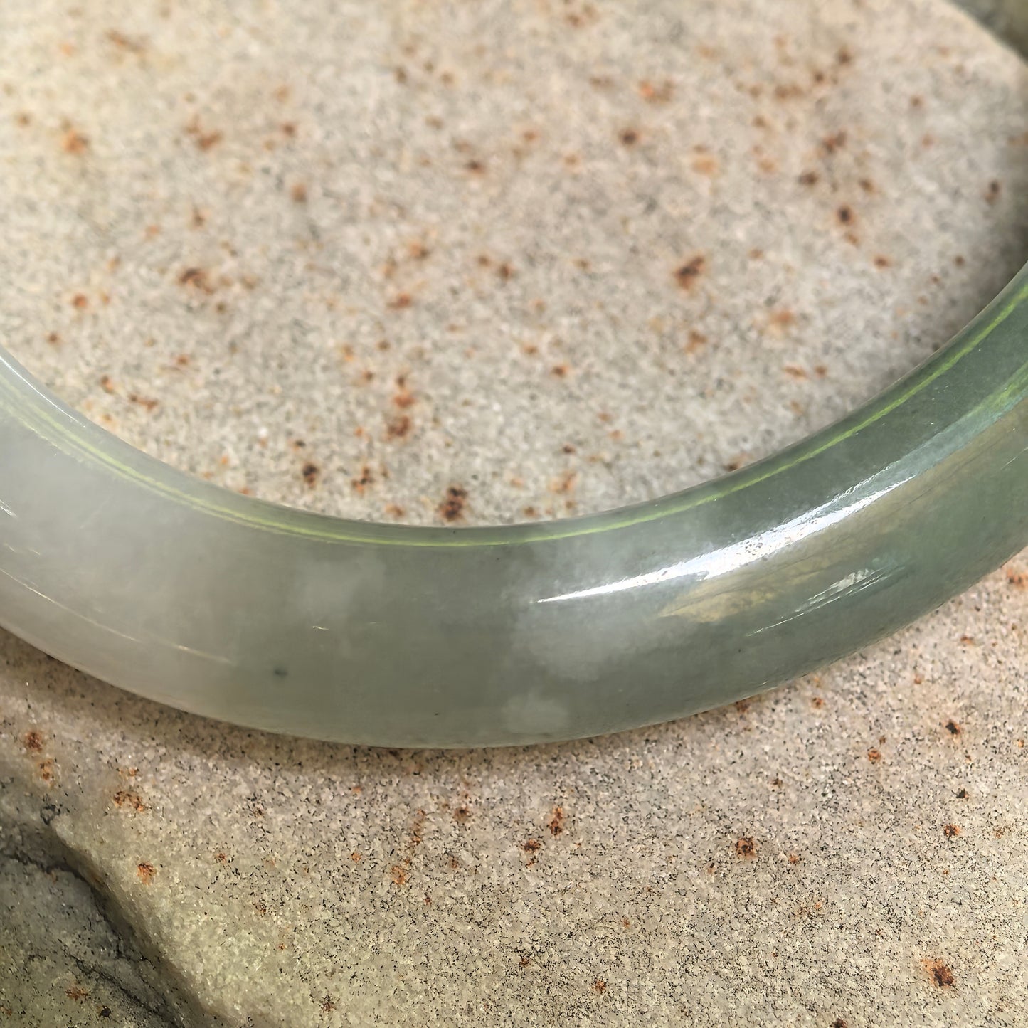 Natural Grade-A Glutinous White and Dark Green Oval Jadeite Bangle · Burmese Jade 50mm