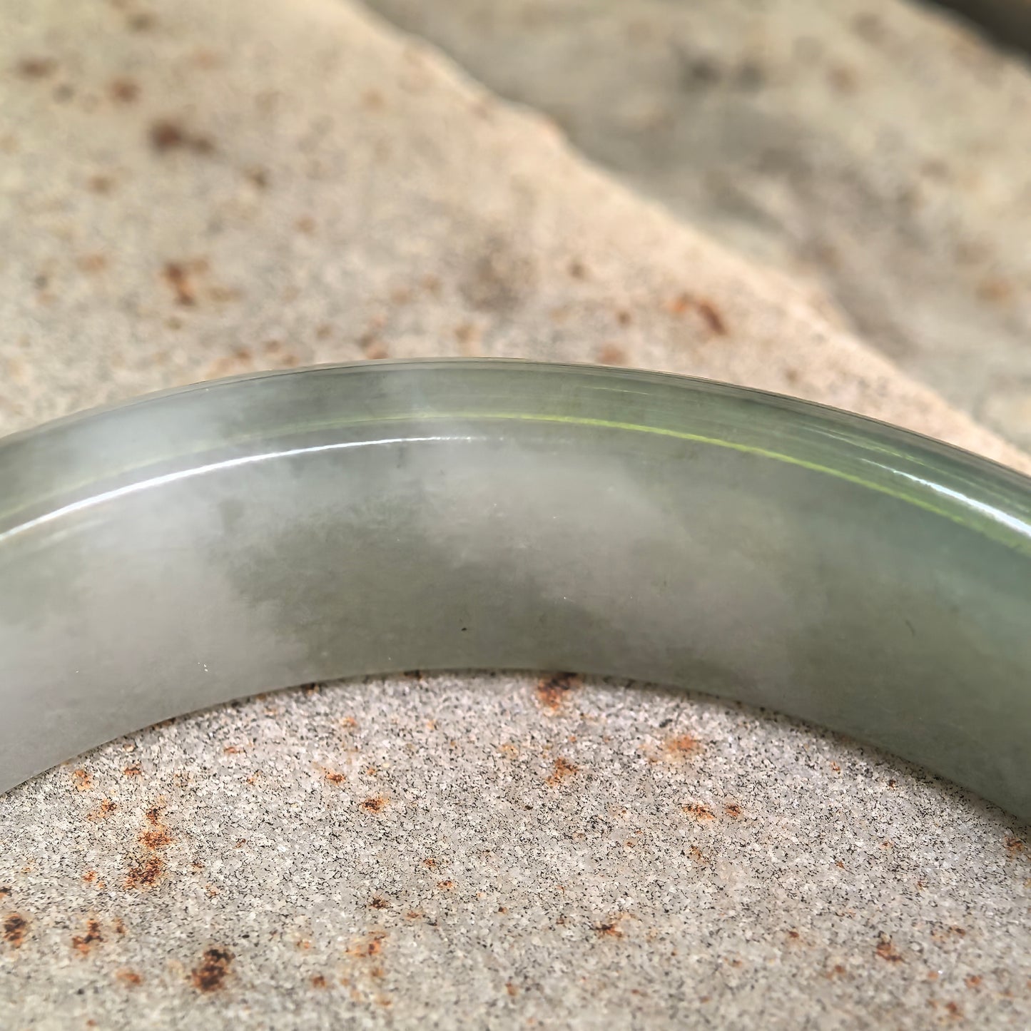 Natural Grade-A Glutinous White and Dark Green Oval Jadeite Bangle · Burmese Jade 50mm