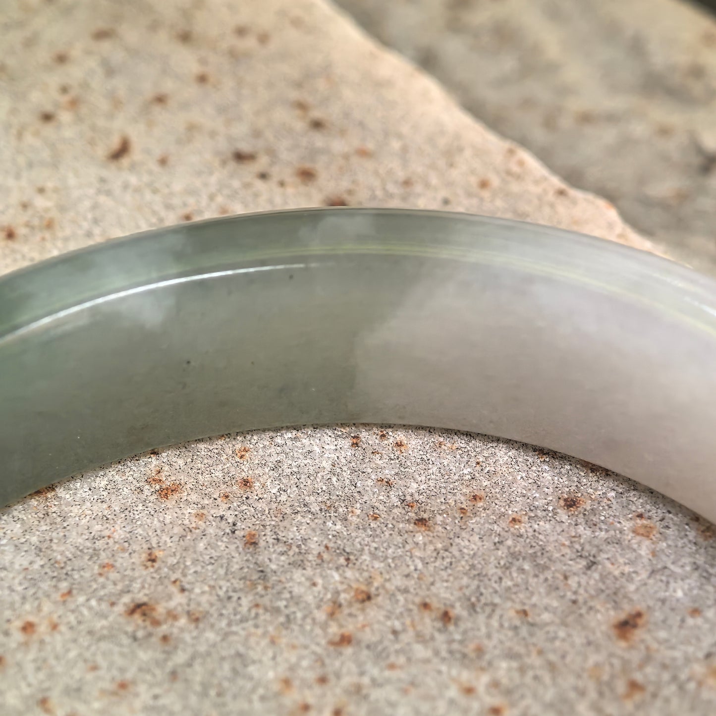 Natural Grade-A Glutinous White and Dark Green Oval Jadeite Bangle · Burmese Jade 50mm