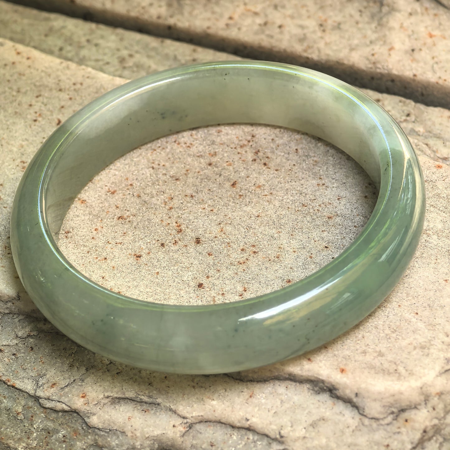 Natural Grade-A Glutinous Light Green D-Shape Jadeite Bangle · Burmese Jade 56mm