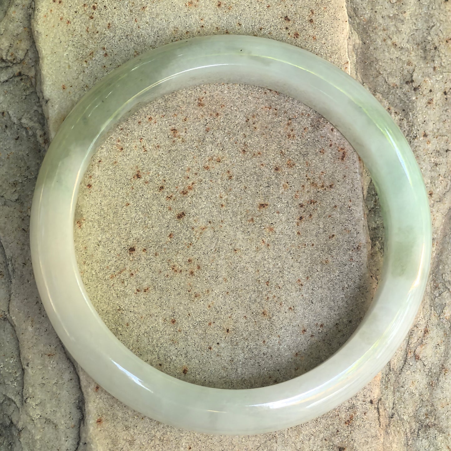 Natural Grade-A Glutinous White-Based Green D-Shape Jadeite Bangle · Burmese Jade 56mm