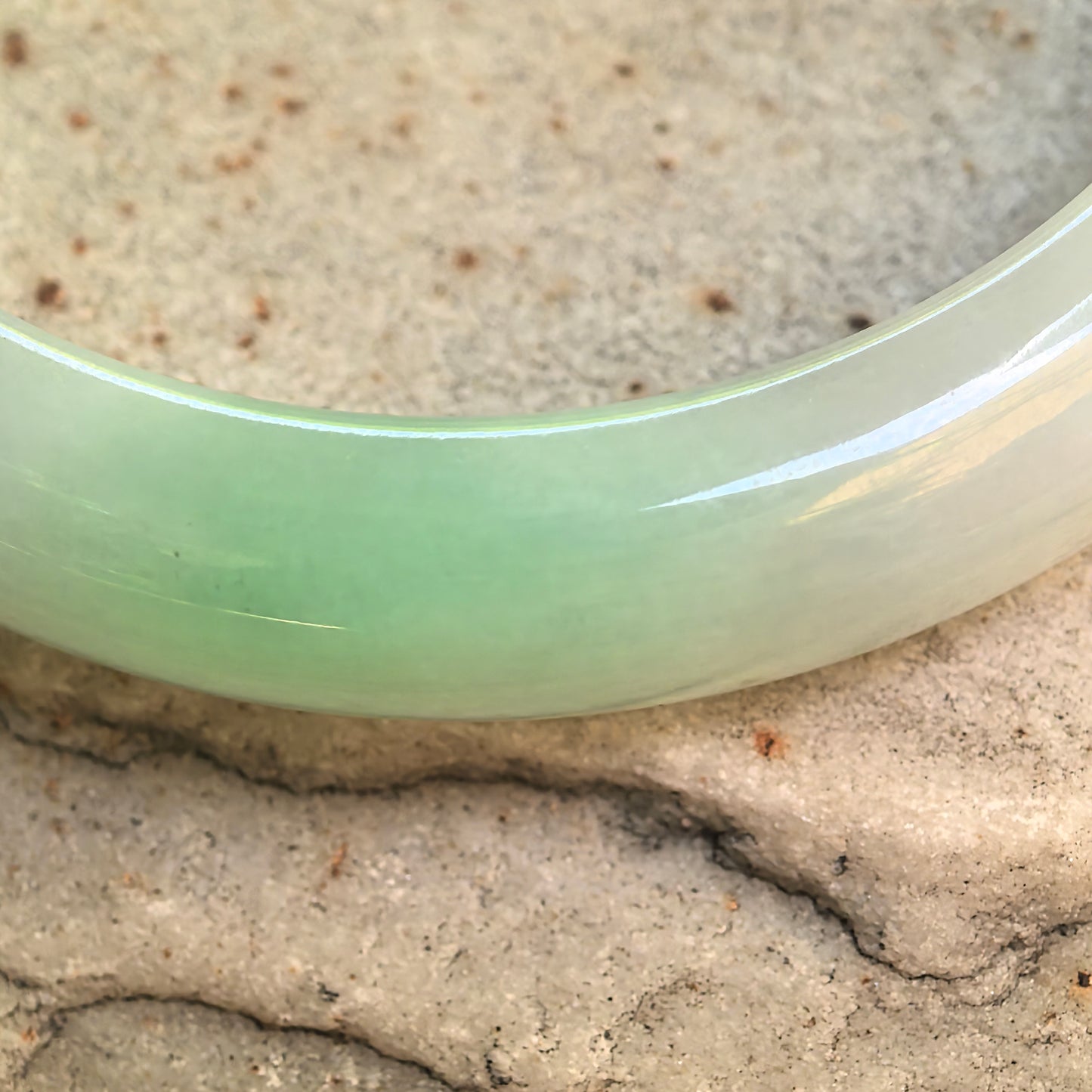 Natural Grade-A Glutinous White-Based Green D-Shape Jadeite Bangle · Burmese Jade 56mm