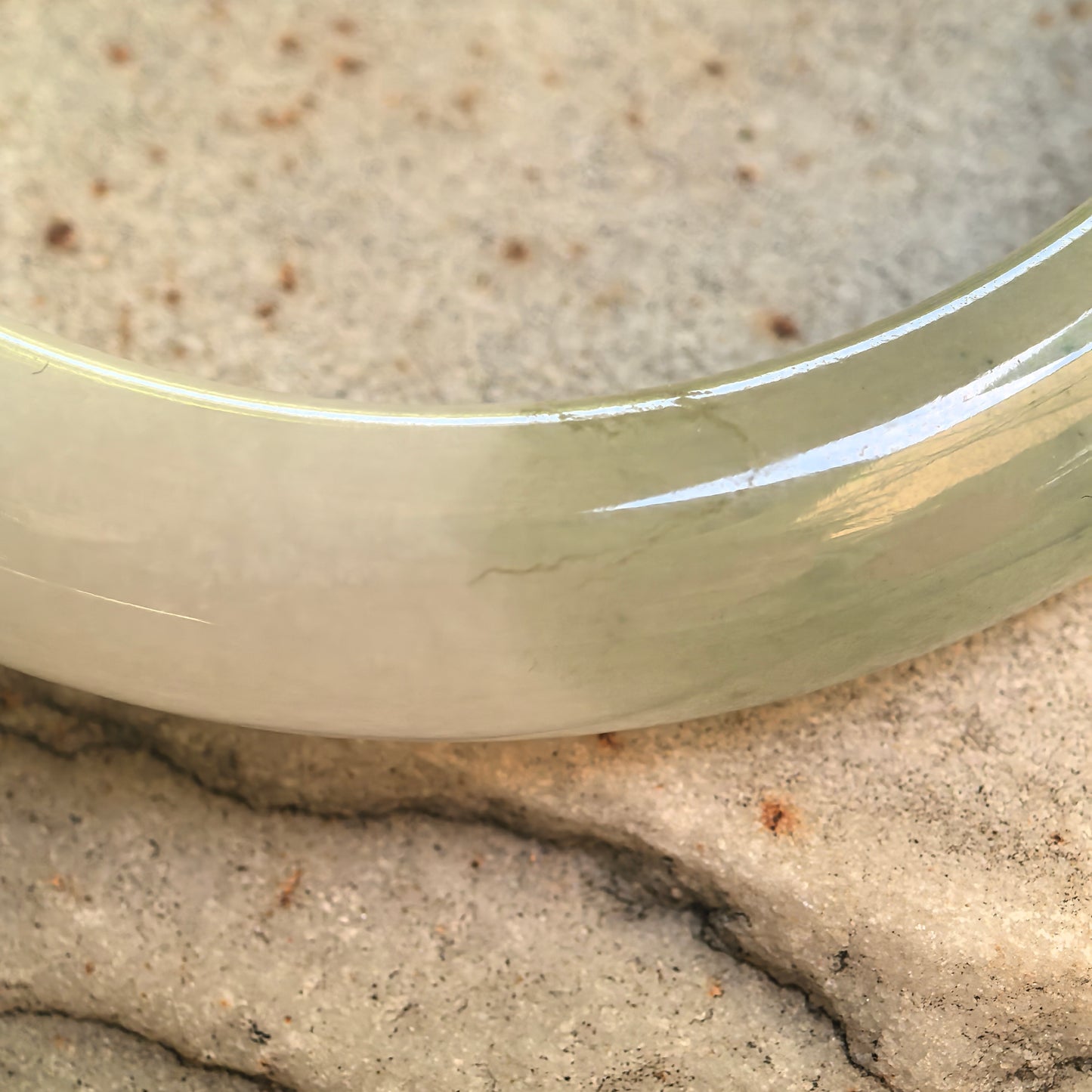 Natural Grade-A Glutinous White-Based Green D-Shape Jadeite Bangle · Burmese Jade 56mm