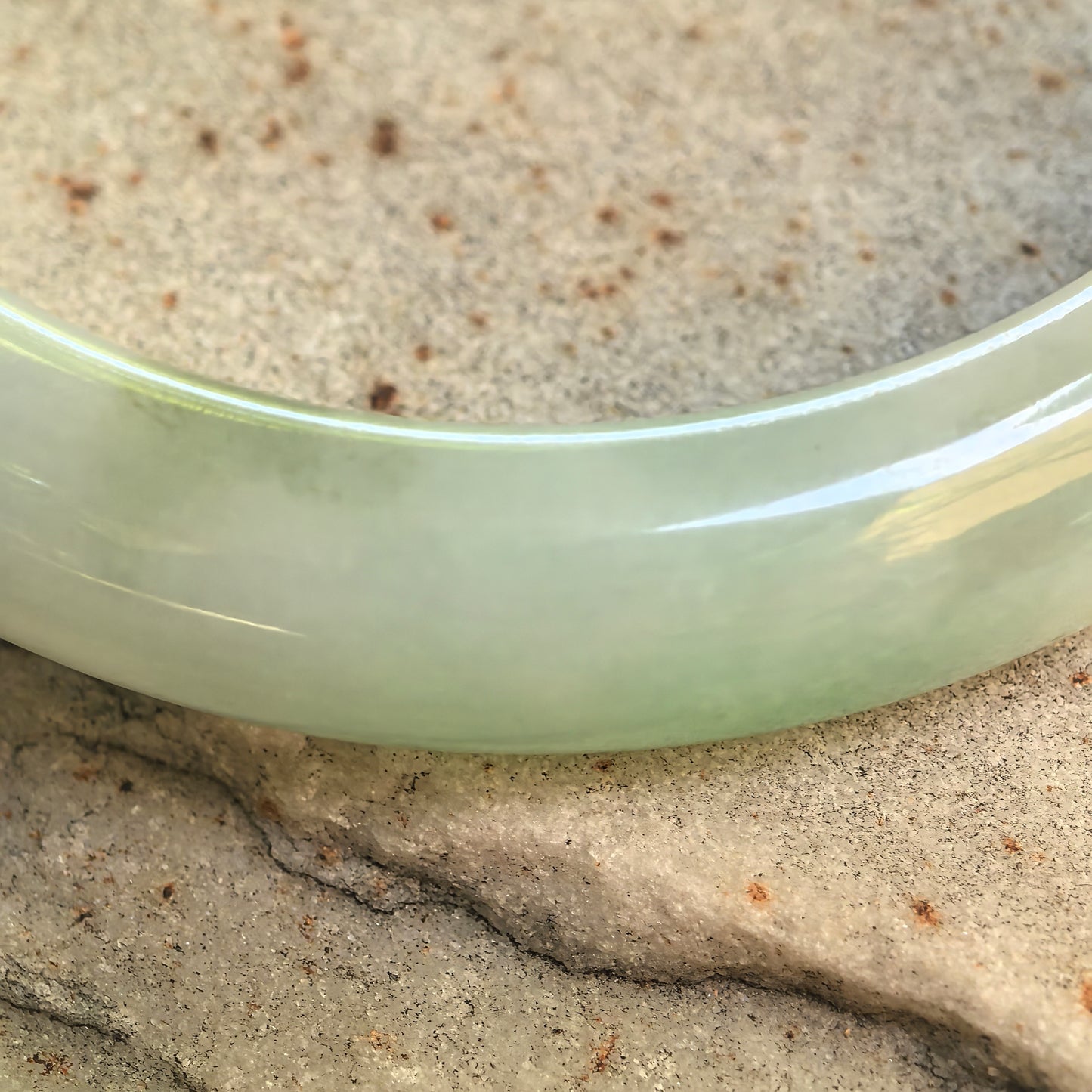 Natural Grade-A Glutinous White-Based Green D-Shape Jadeite Bangle · Burmese Jade 56mm