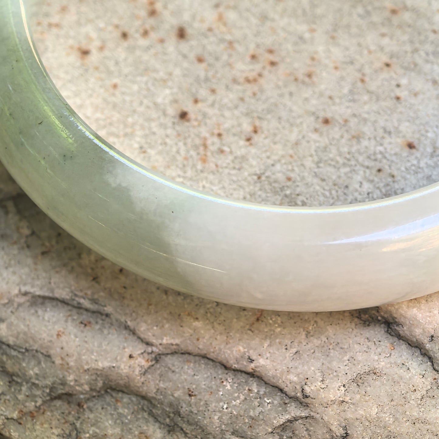 Natural Grade-A Glutinous White-Based Green D-Shape Jadeite Bangle · Burmese Jade 56mm