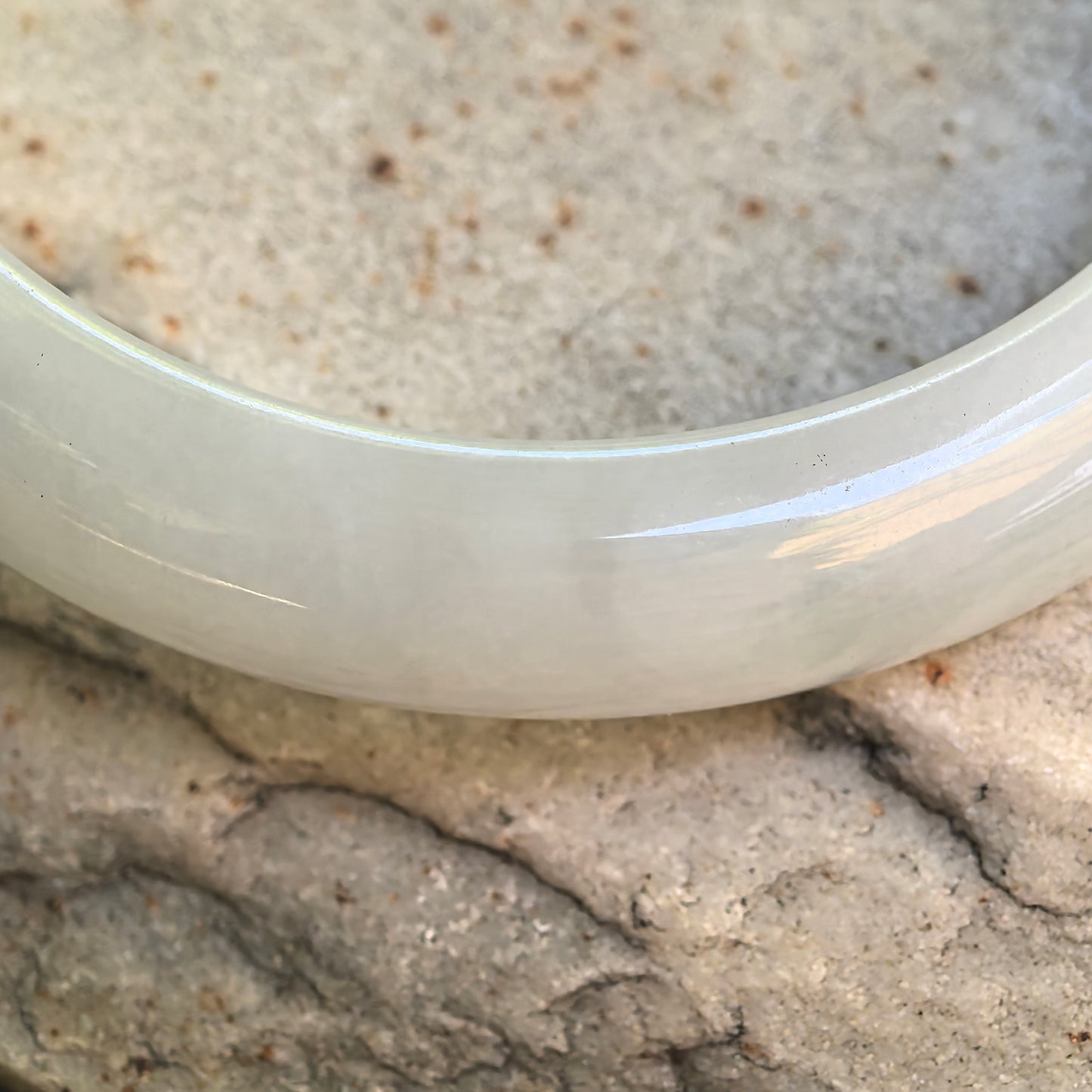 Natural Grade-A Glutinous White-Based Green D-Shape Jadeite Bangle · Burmese Jade 56mm