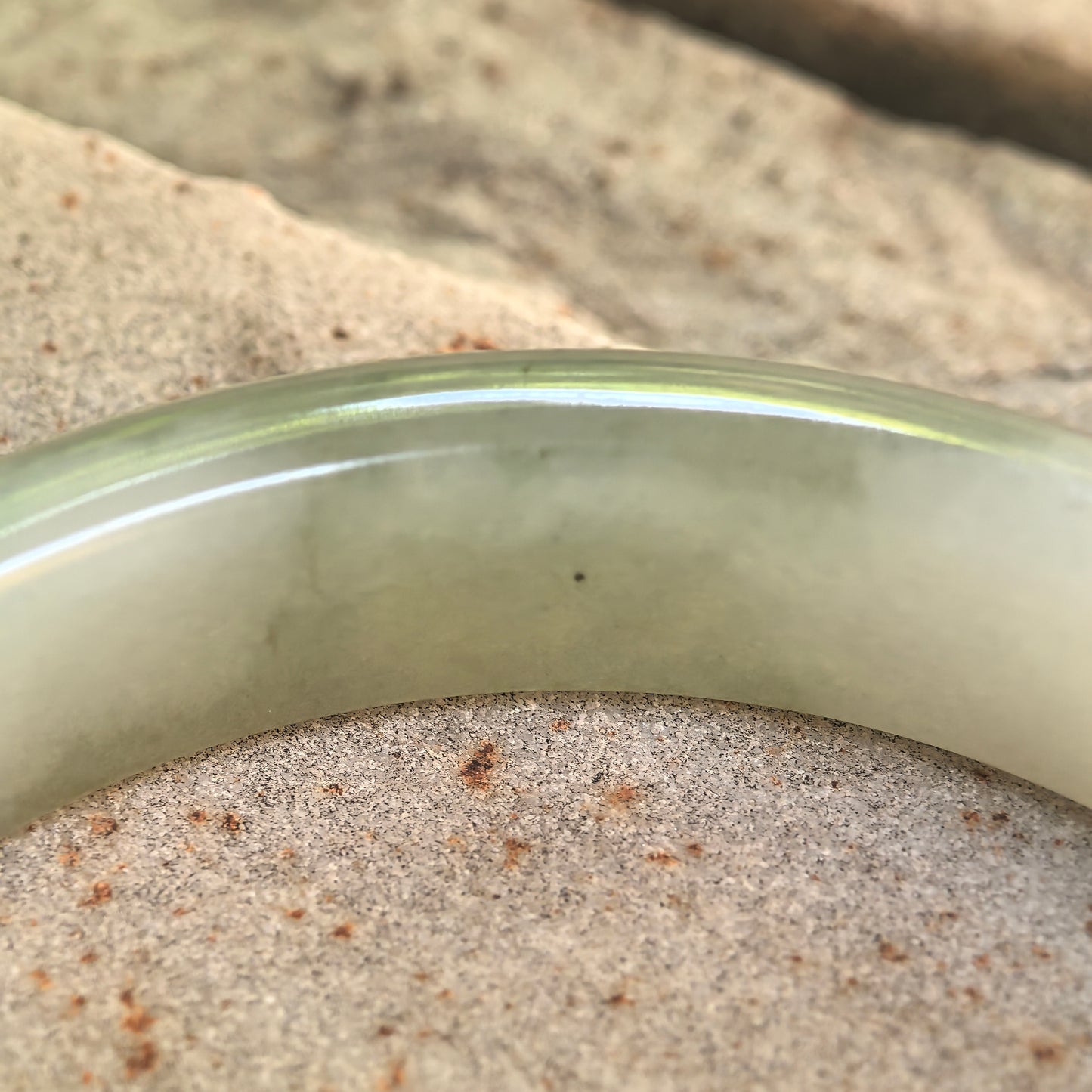 Natural Grade-A Glutinous White-Based Green D-Shape Jadeite Bangle · Burmese Jade 56mm