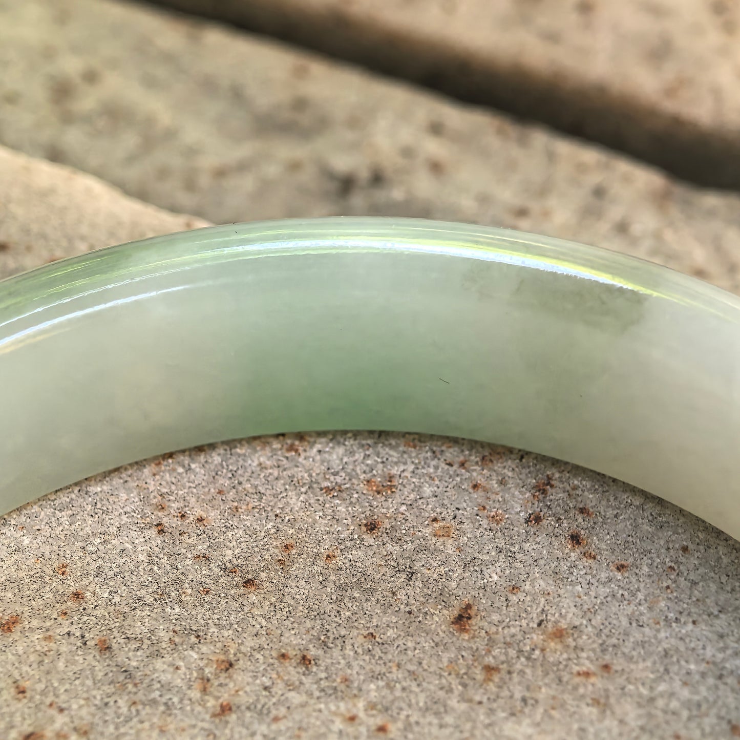 Natural Grade-A Glutinous White-Based Green D-Shape Jadeite Bangle · Burmese Jade 56mm